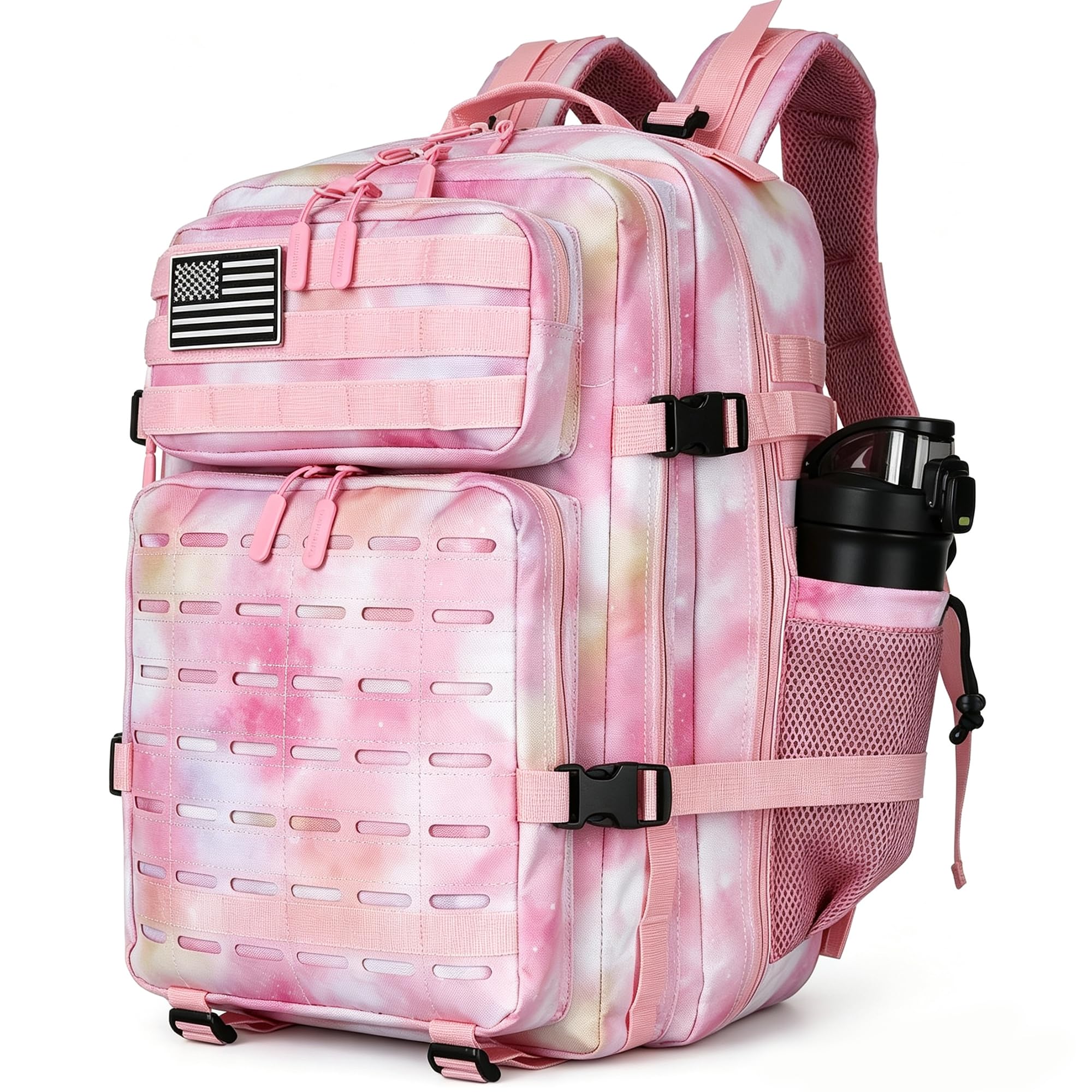 Military Tactical Backpack 45L/25L 3 Day Assault Pack Molle Daypack Hiking Backpack for Men and Women (Pink StarrySky, 45L)