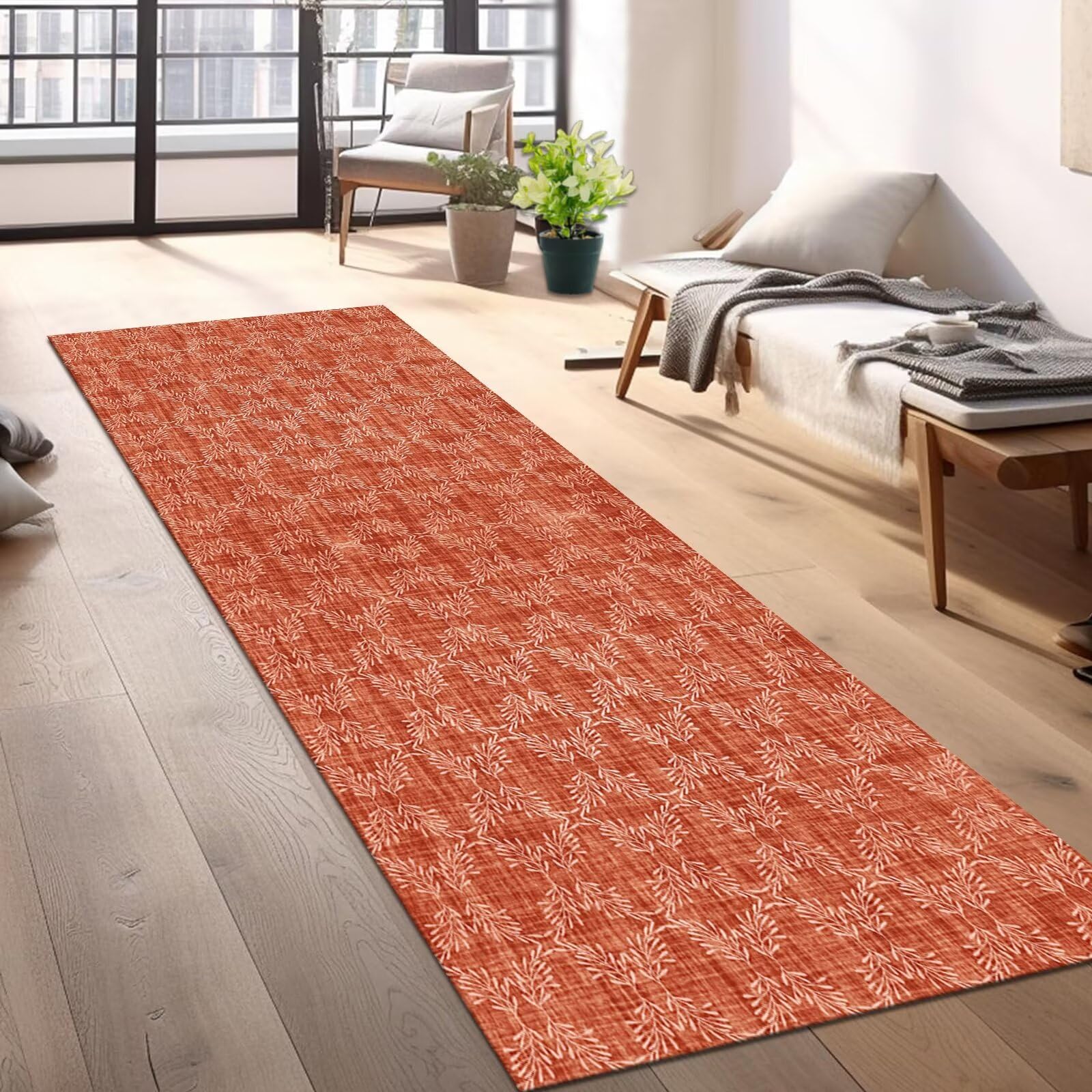Tapijtloper Vloerkleed Anti-slip Keukentapijt Tapijten Wasbaar Woonkamer Slaapkamer per meter Haltapijt 50X180CM Oranjerood Keukenloper Tapijtmatten Deurmatten Lopers Polyester Badmatten