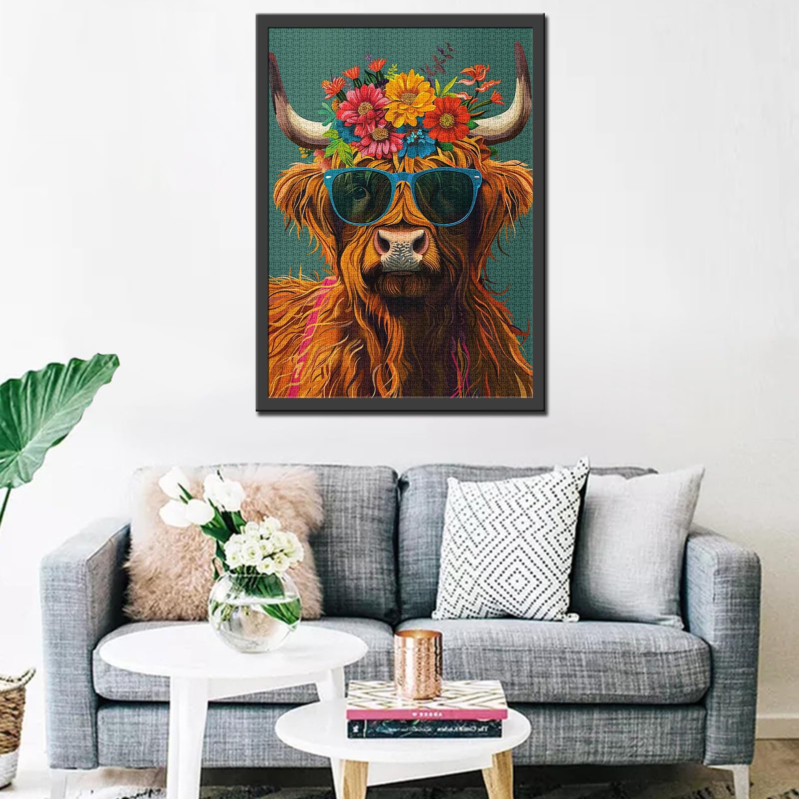 1000 Piece Highland Cow Jigsaw Puzzle For Adults - 27x20 Inch Animal Art Puzzle, Challenging Family Activity - View #2