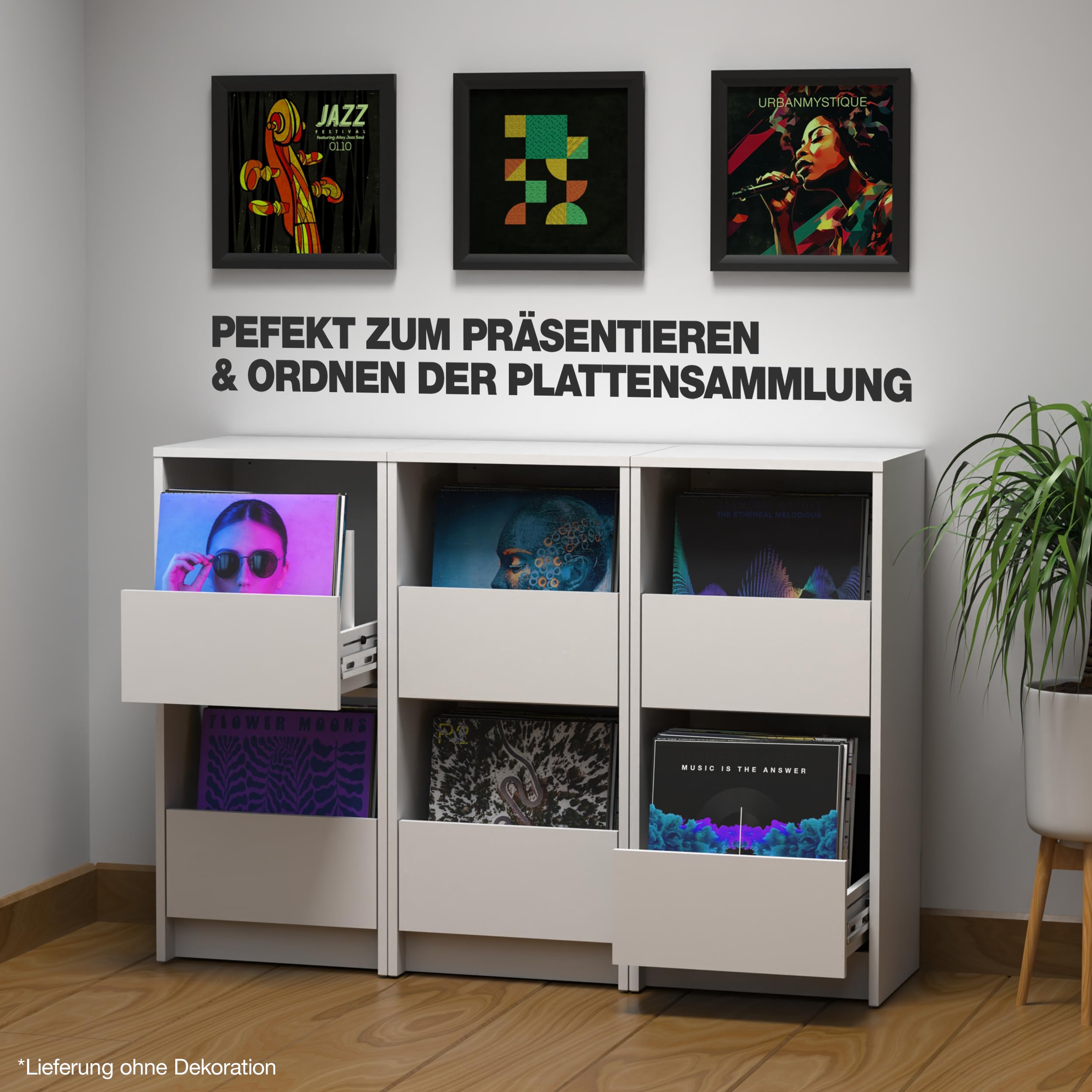 Glorious Vinyl Vault - Armadio per dischi con cassetti a chiusura morbida per LCD da 12", spazio per 160 album, design modulare, nero