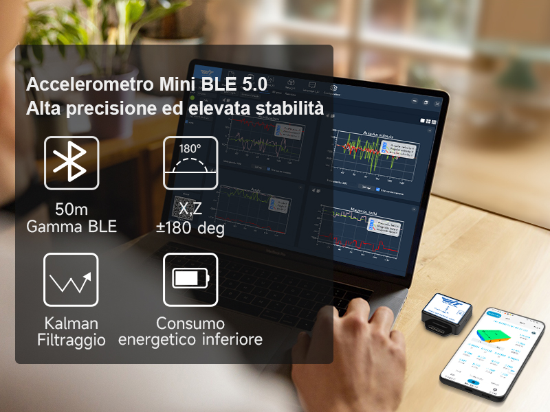 Accelerometro Bluetooth 5.0 WT901BLECL | Giroscopio 9 Assi + Filtro Kalman | Per Monitoraggio Movimento E Inclinazione
