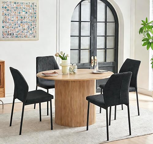 Miniatura 29 de Juego de mesa de comedor para 4, mesa de comedor rectangular irregular de madera moderna, sillas de comedor de cuero, 4 mesas y sillas, juego de 4