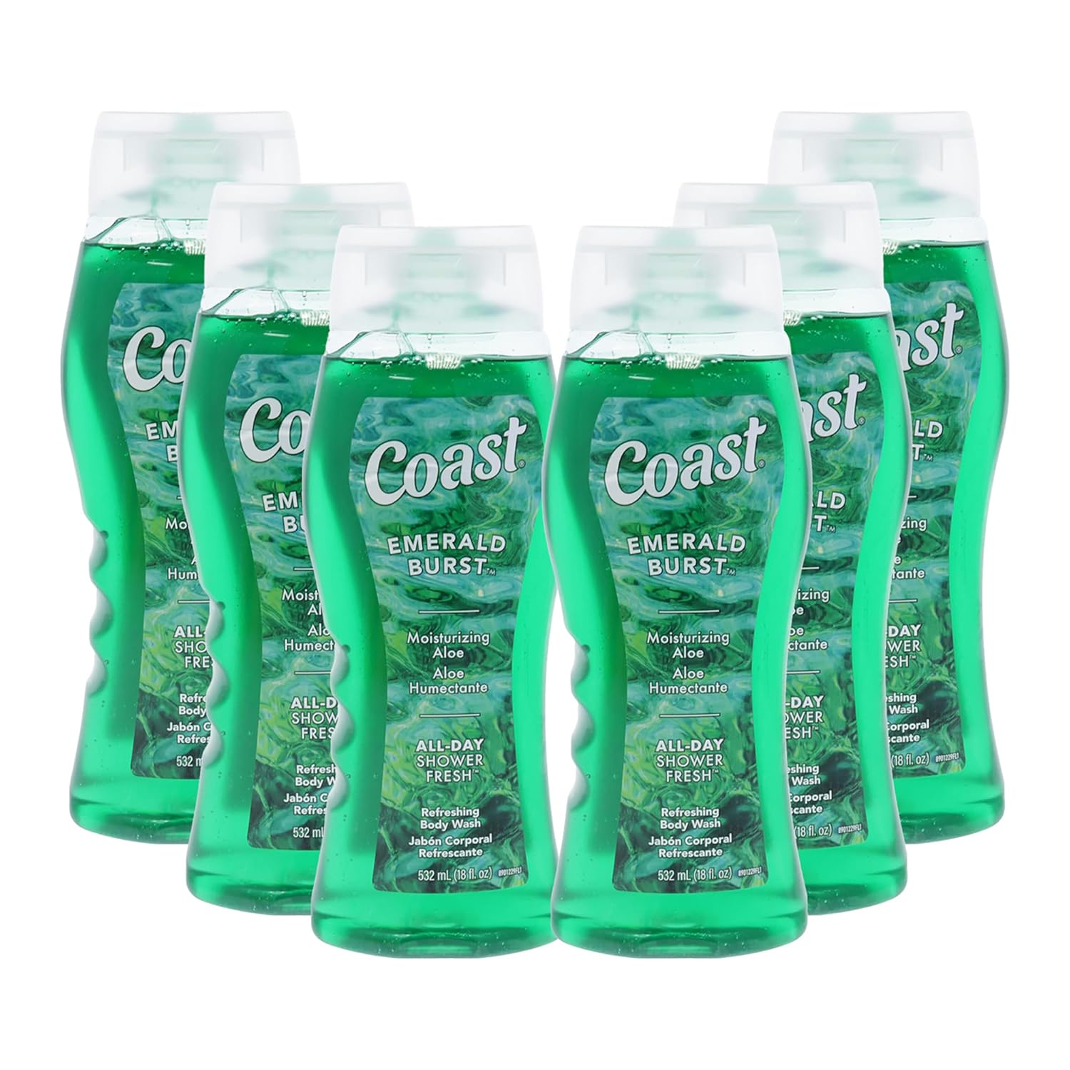 Coast Emerald Burst Body Wash - Hydrating Body Wash - Gentle Cleansing Shower Gel for Dry Skin with Moisturizing Aloe Formula - Fresh Scent - 6 pc