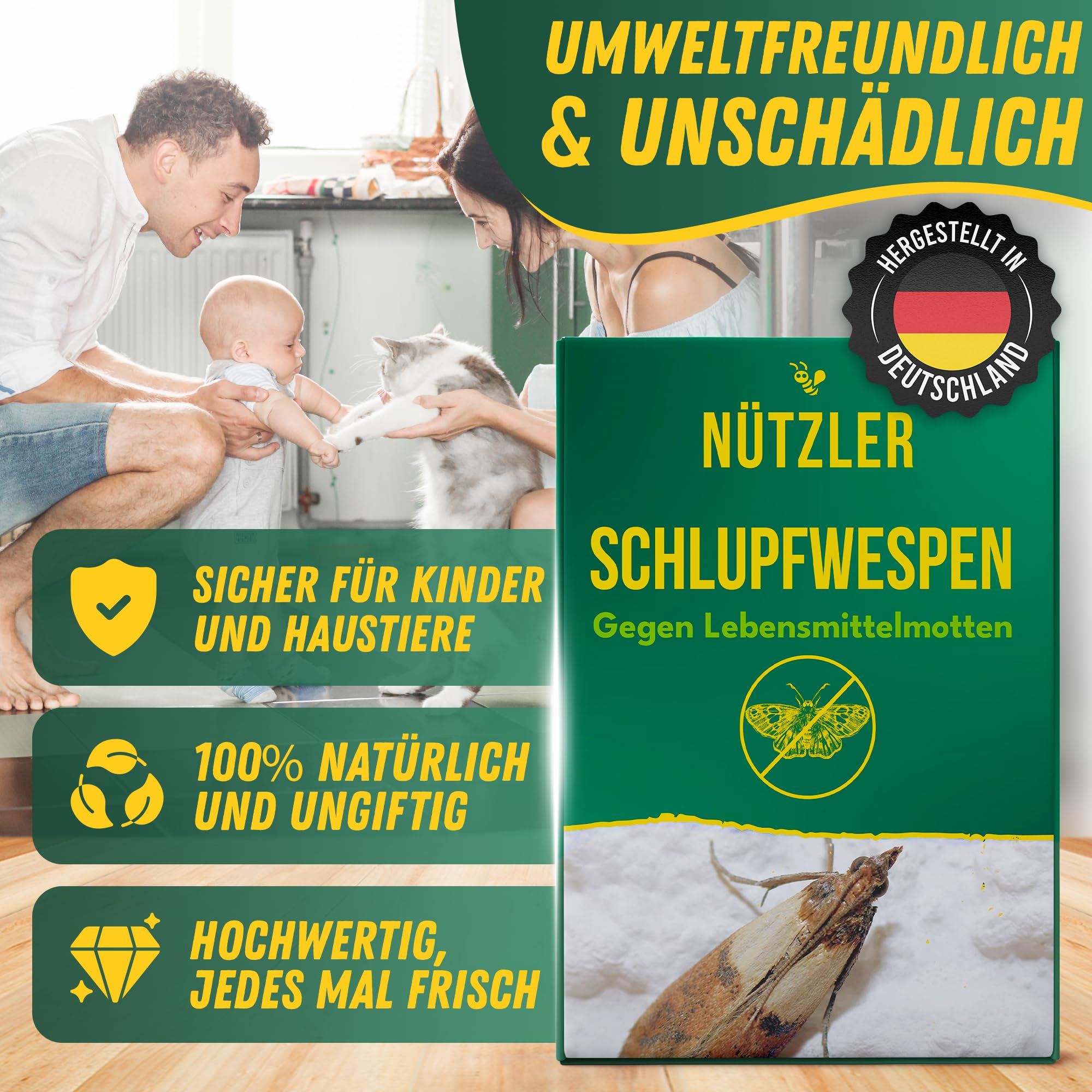 Schlupfwespen gegen Lebensmittelmotten - EINZELLIEFERUNG - (15 Karten, 1 Lieferung) - Nützlinge - Mottenbekämpfung mit Trichogramma evanescens
