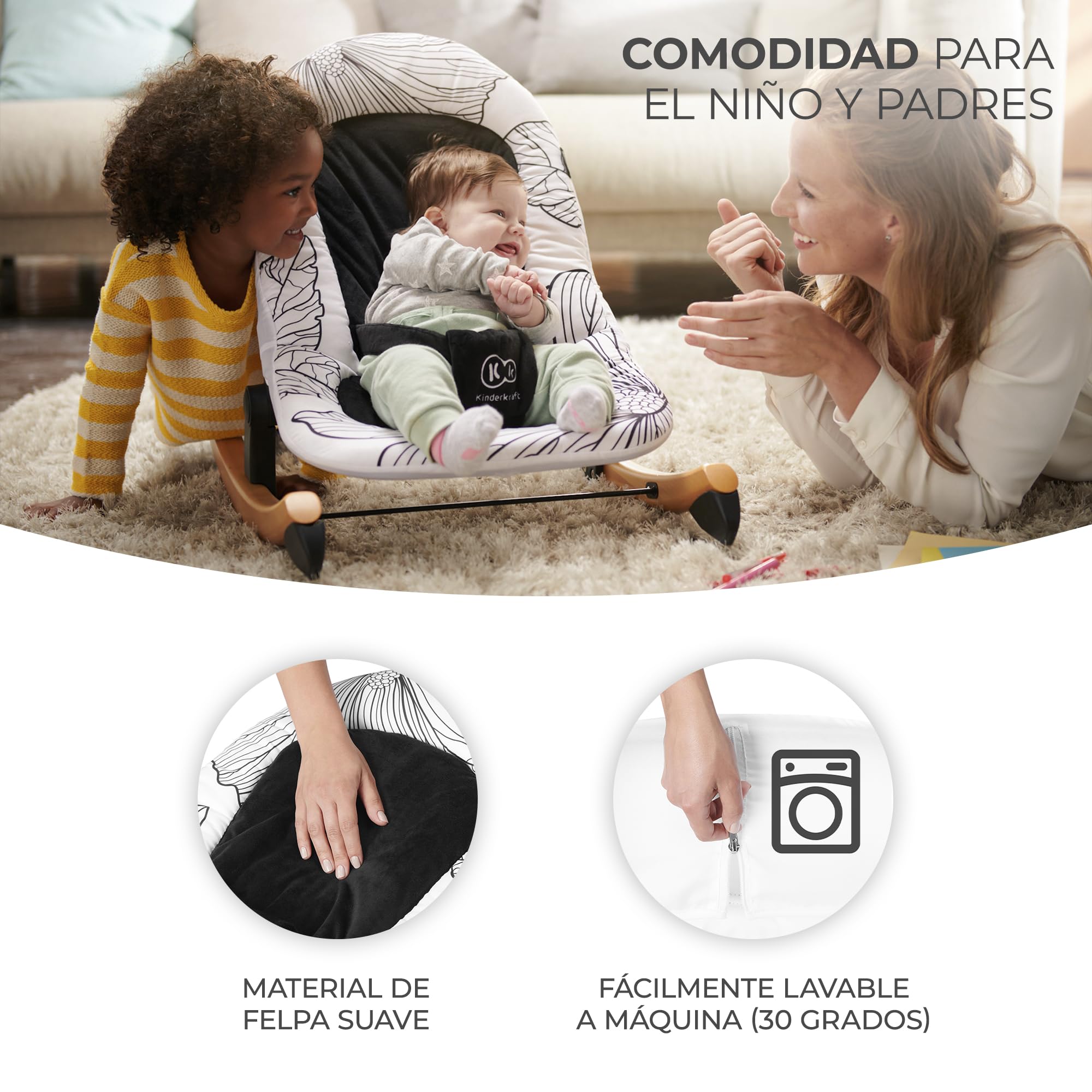 kk Kinderkraft Hamaca Bebé FINIO, Balancín, Ligero, Intertek, 9 Kg máximo, Blanco