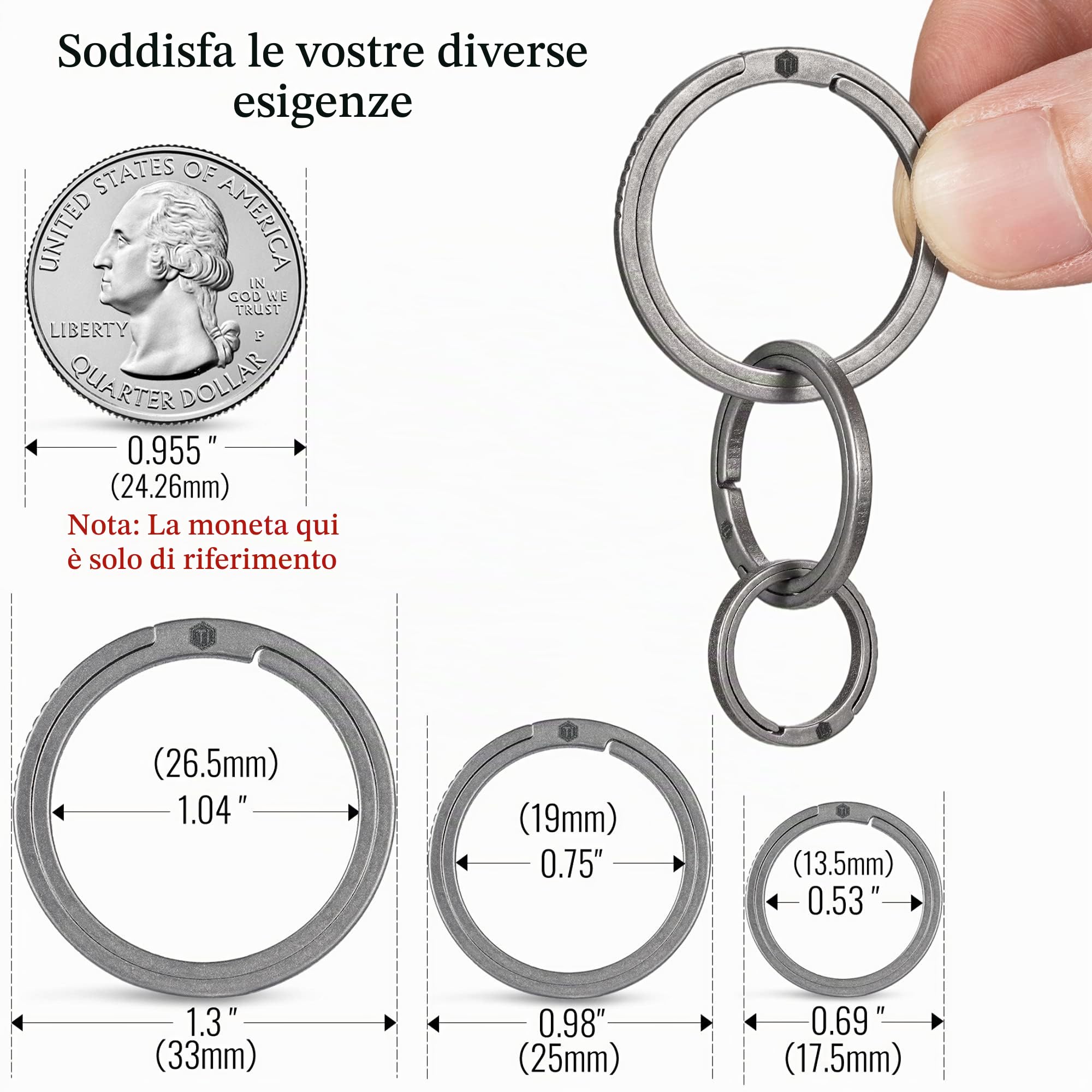 KeyUnity Anelli Portachiavi piatto in lega di titanio, anello diviso a spinta laterale Facile accesso a chiavi (Esistono molte varianti, il numero di portachiavi si basa sull'immagine principale)