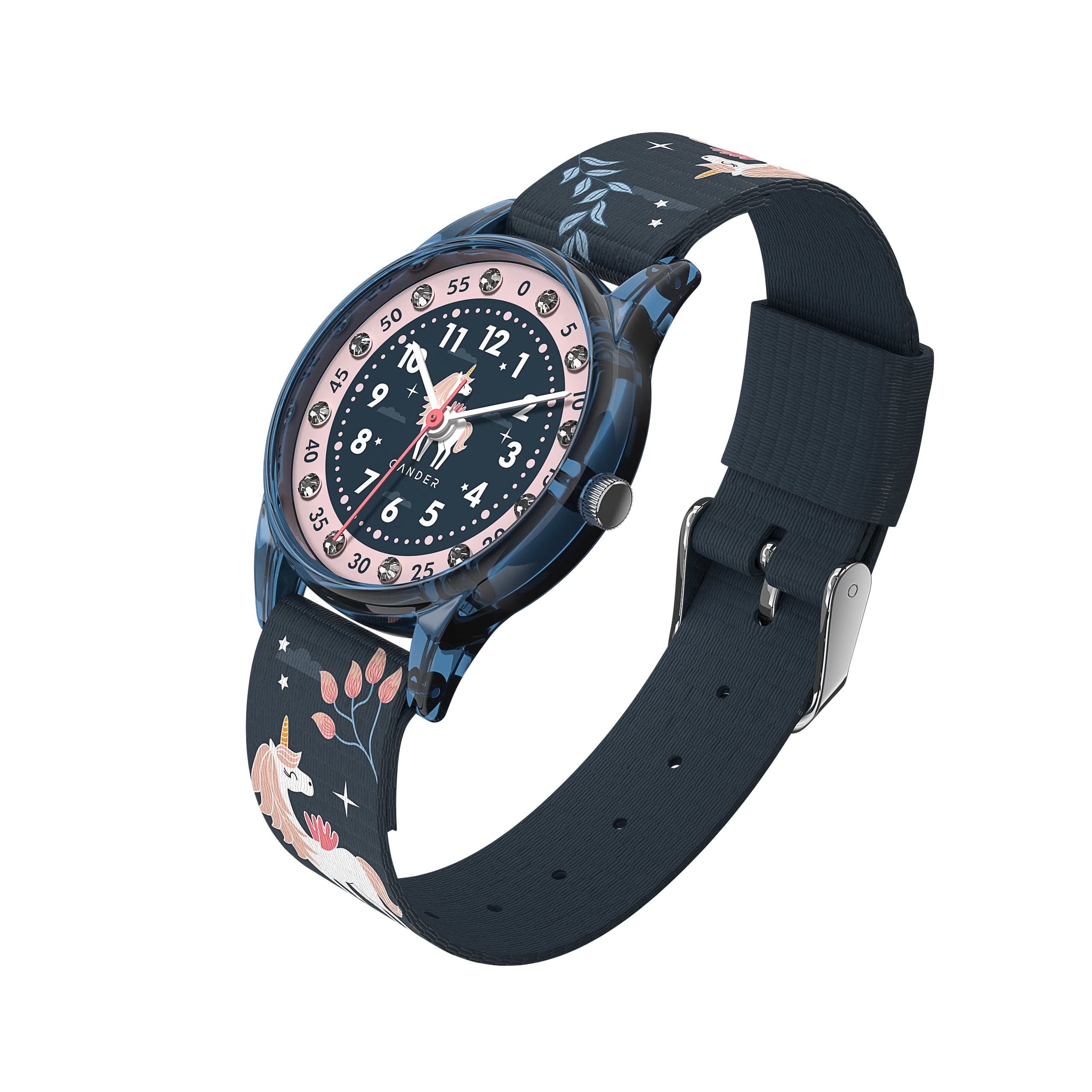 Cander Berlin MNA 4030 M Montre pour enfant 3 ATM étanche Montre garçon fille Montre d'apprentissage analogique turquois Licorne
