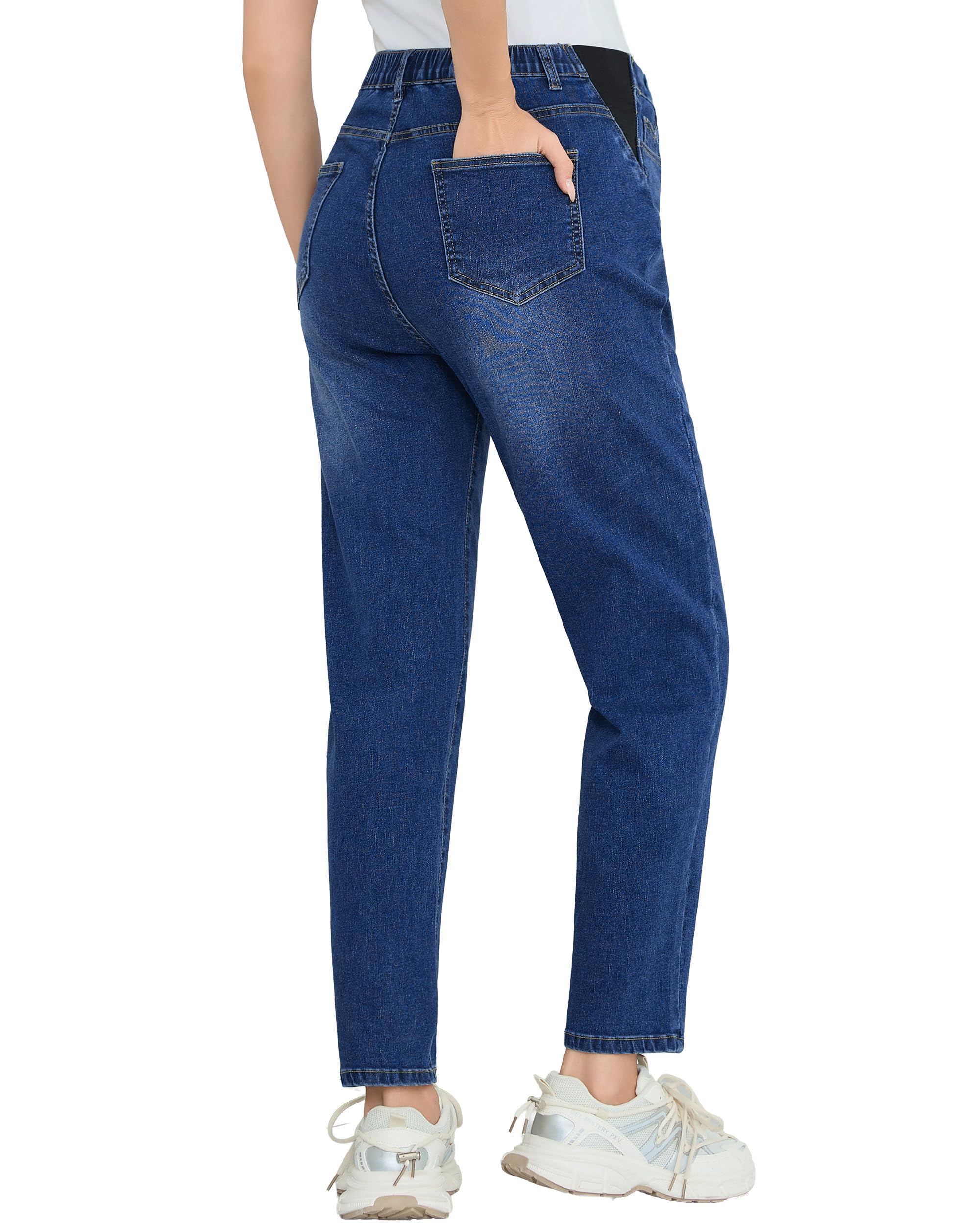 POSHGLAM Damen Umstands-Boyfriend-Jeans, Seitenteil, dehnbar, lässig, Denim-Hose mit 4 Taschen