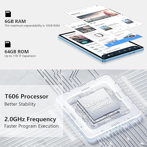 Miniatura 9 de Tablet Android 13, tableta de 10.1 pulgadas, tableta con teclado, mouse, 10GB+64GB 1TB Expand, 8000mAh, procesador Octa-Core, cámara dual 5MP+8MP,