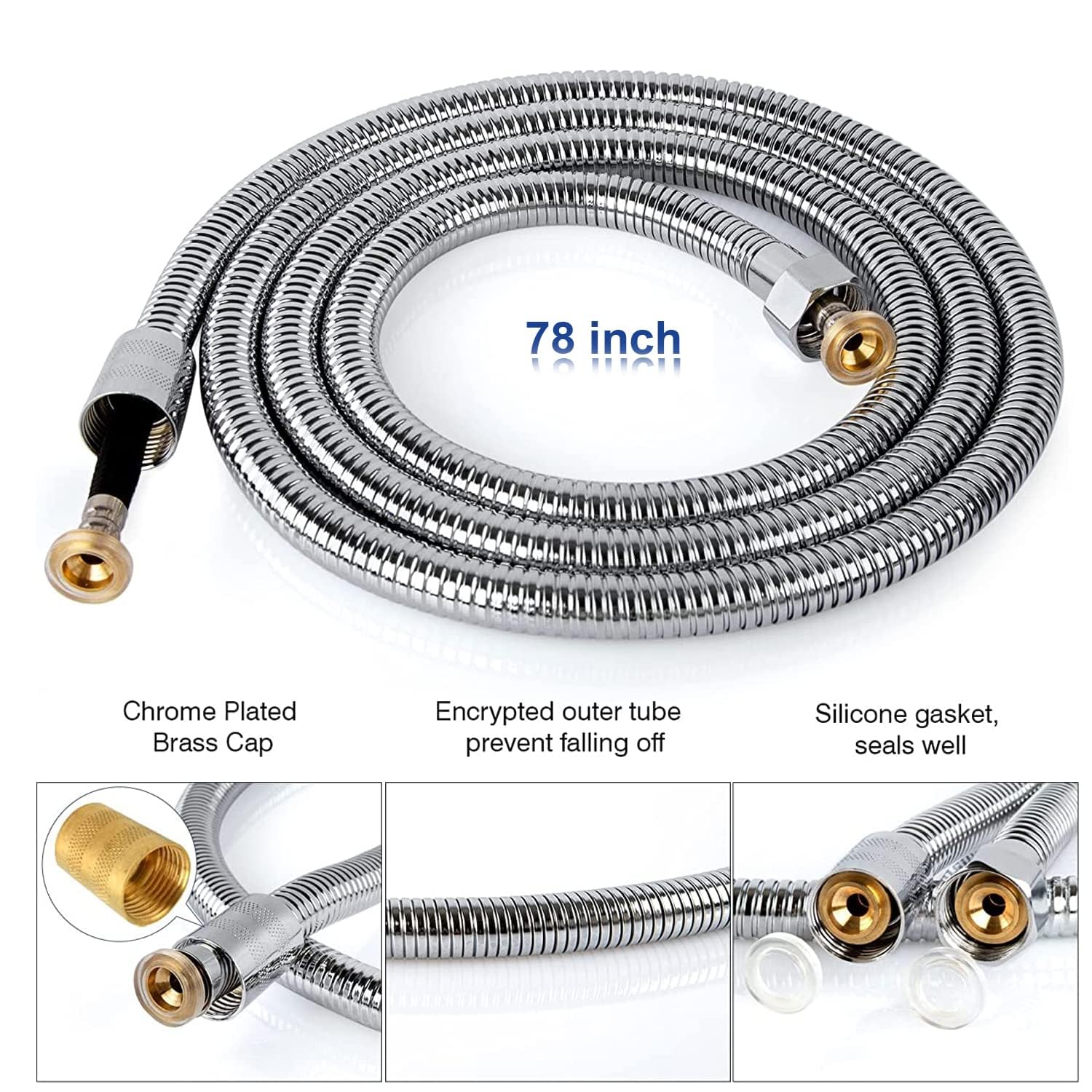 WEISTERLLY - Alcachofa de ducha de lluvia con mano de 8 pulgadas, cabezal de ducha de acero inoxidable de alta presión, 3 ajustes, combo de ducha de mano con soporte de ducha y manguera de 78 pulgadas