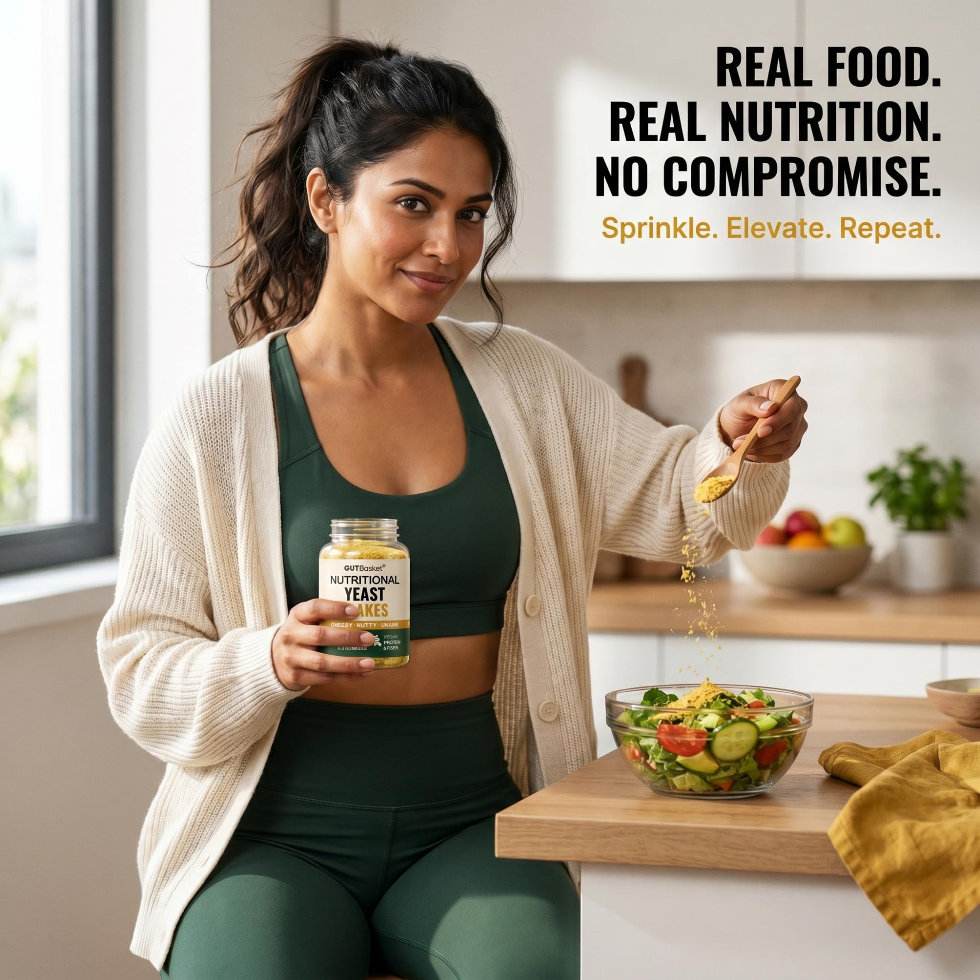 Gutbasket Nutritional Yeast Flakes 75g | Fortified with Vitamin B12 & B-Complex | 48g Plant Protein and 20g Fibre per 100g | Vegan Cheese Seasoning | Cheesy Nutty Umami | Non-GMO Gluten-Free 1