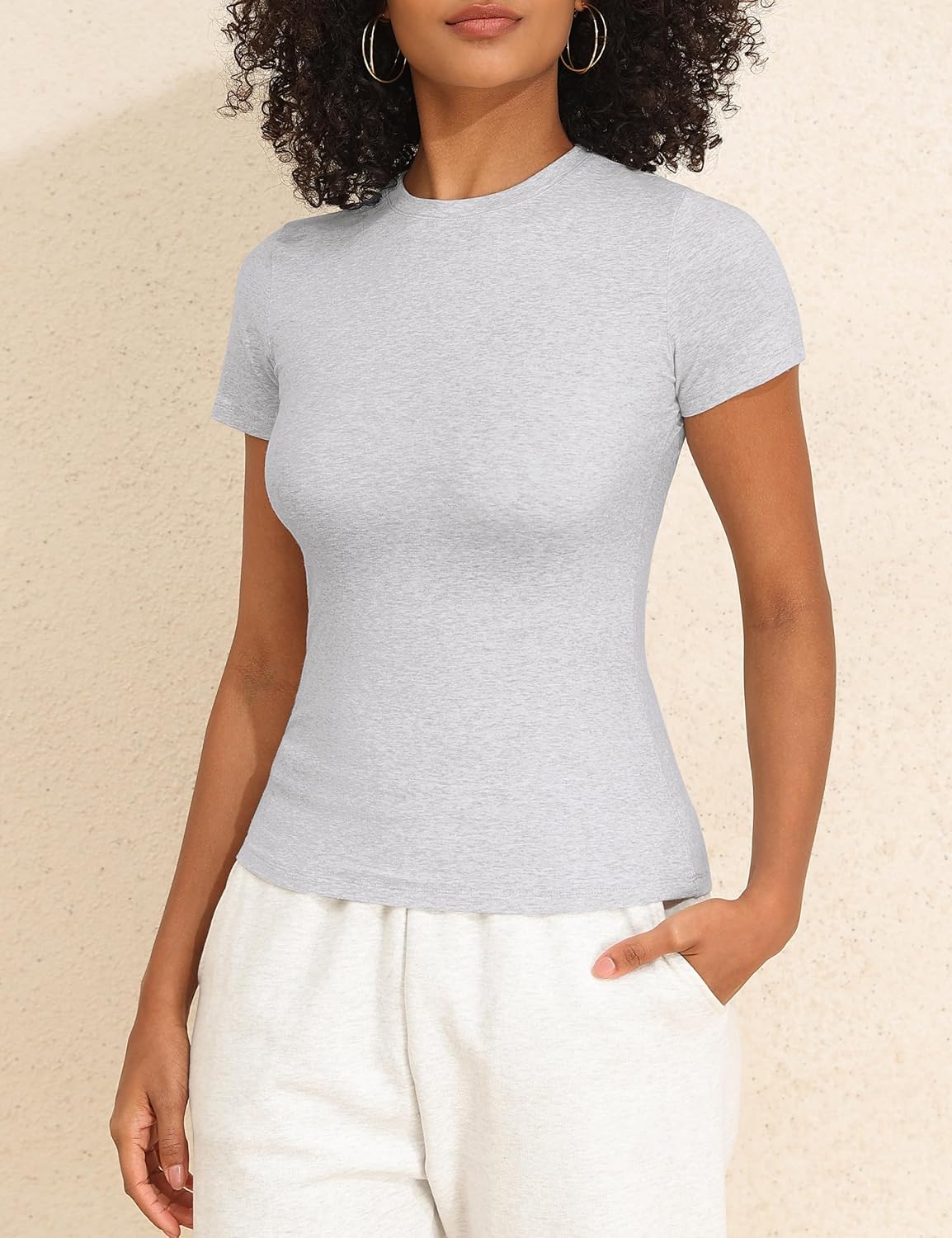 kayamiya Womens Short Sleeve Basic Tees Crew Neck Slim Fitted Cotton Shirts Trendy Going Out Tops - Image 3