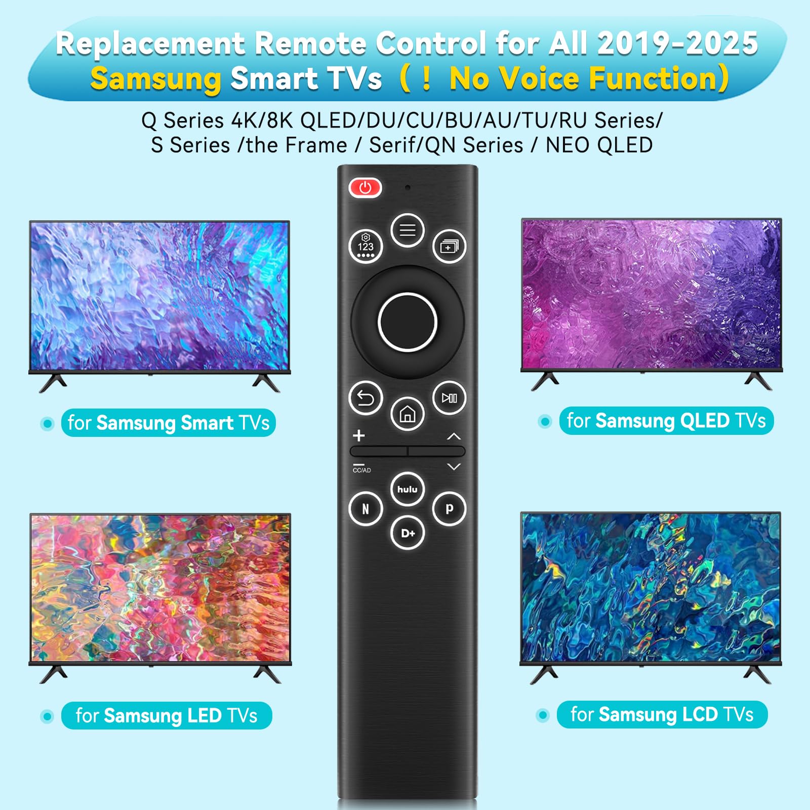 Mando a distancia universal retroiluminado de repuesto para Samsung Smart TV con 4 botones de acceso directo, control remoto retroiluminado BN59 para todos los televisores inteligentes Samsung Smart