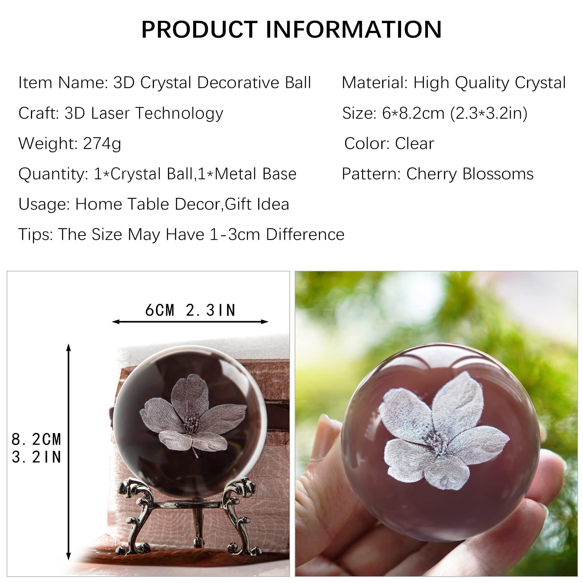 Amazon.co.jp: HDCRYSTALGIFTS 3D彫刻フラワークリスタルボール