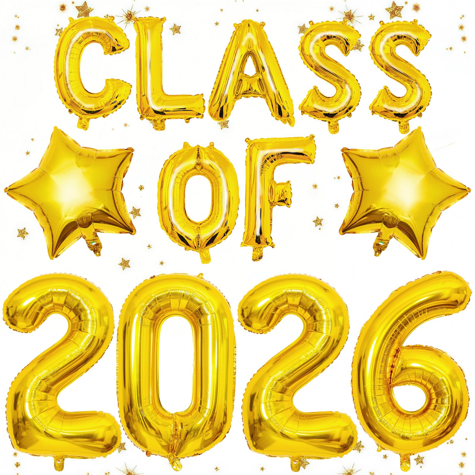Froova Gold Class Of 2026 Balloons 32/18/16 Inch Gold Graduation Balloons Class of 2026 Decorations Golden Star Foil Balloons for Grad High School College Prom Graduation Sign Party Decorations
