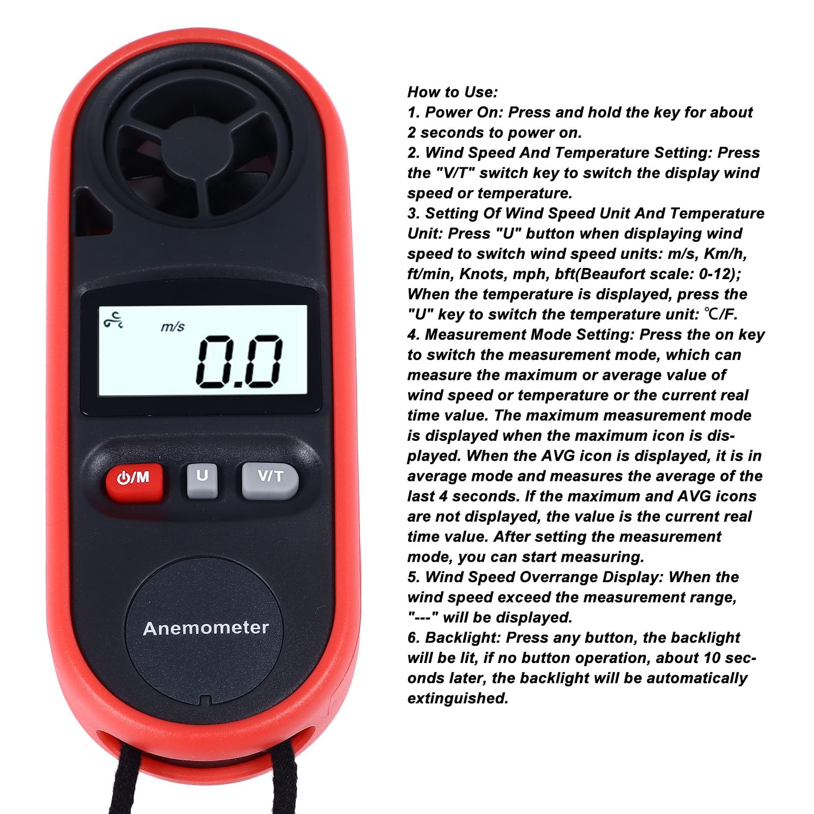Anémomètre Numérique Portatif WT816A, Compteur de Vitesse du Vent, Testeur de Débit D'air pour Drones de Tir HVAC