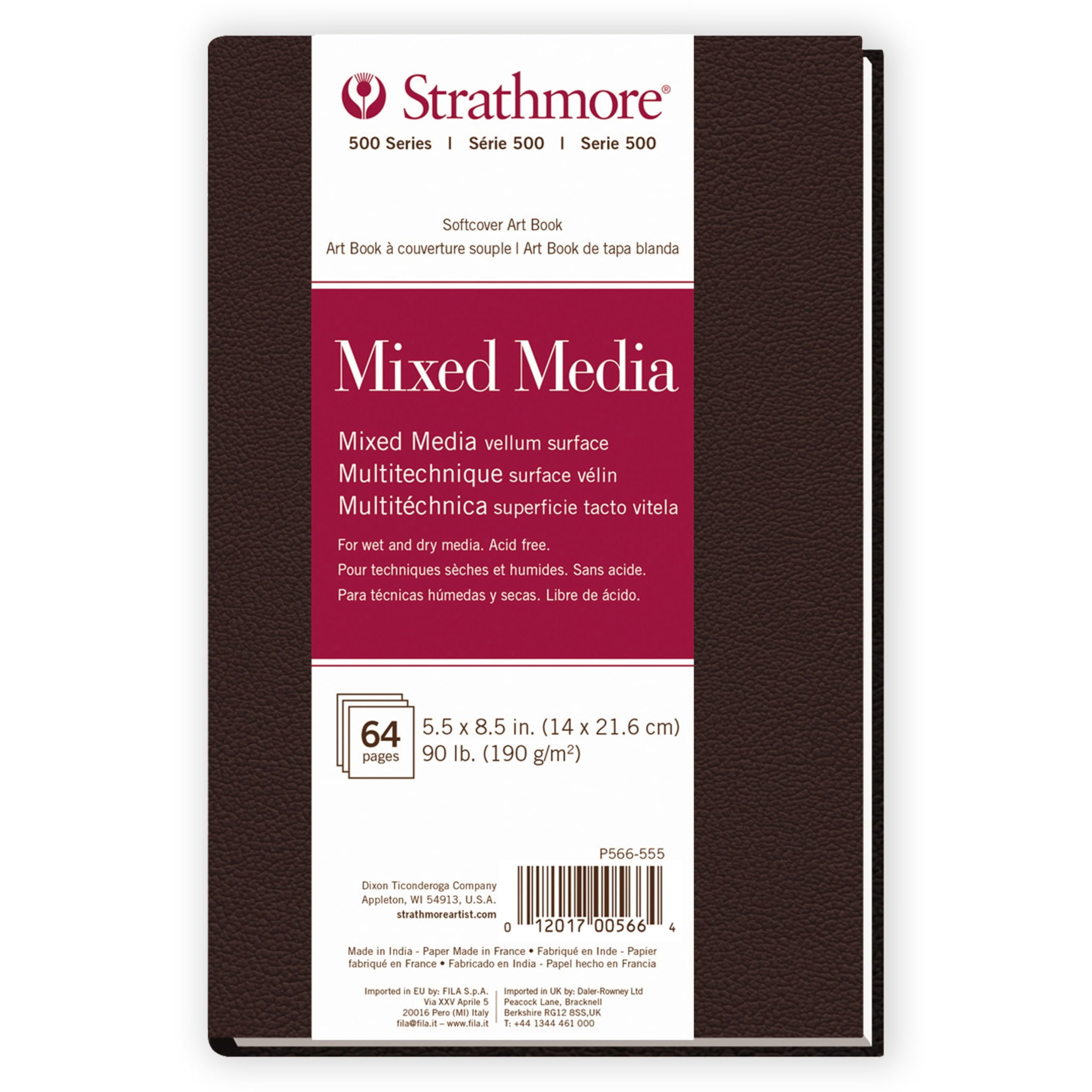 Strathmore 500 Series Mixed Media Paper Art Book, Matte Brown Soft Cover Binding, Natural White, 32 Sheets, 5.5x8.5 inch