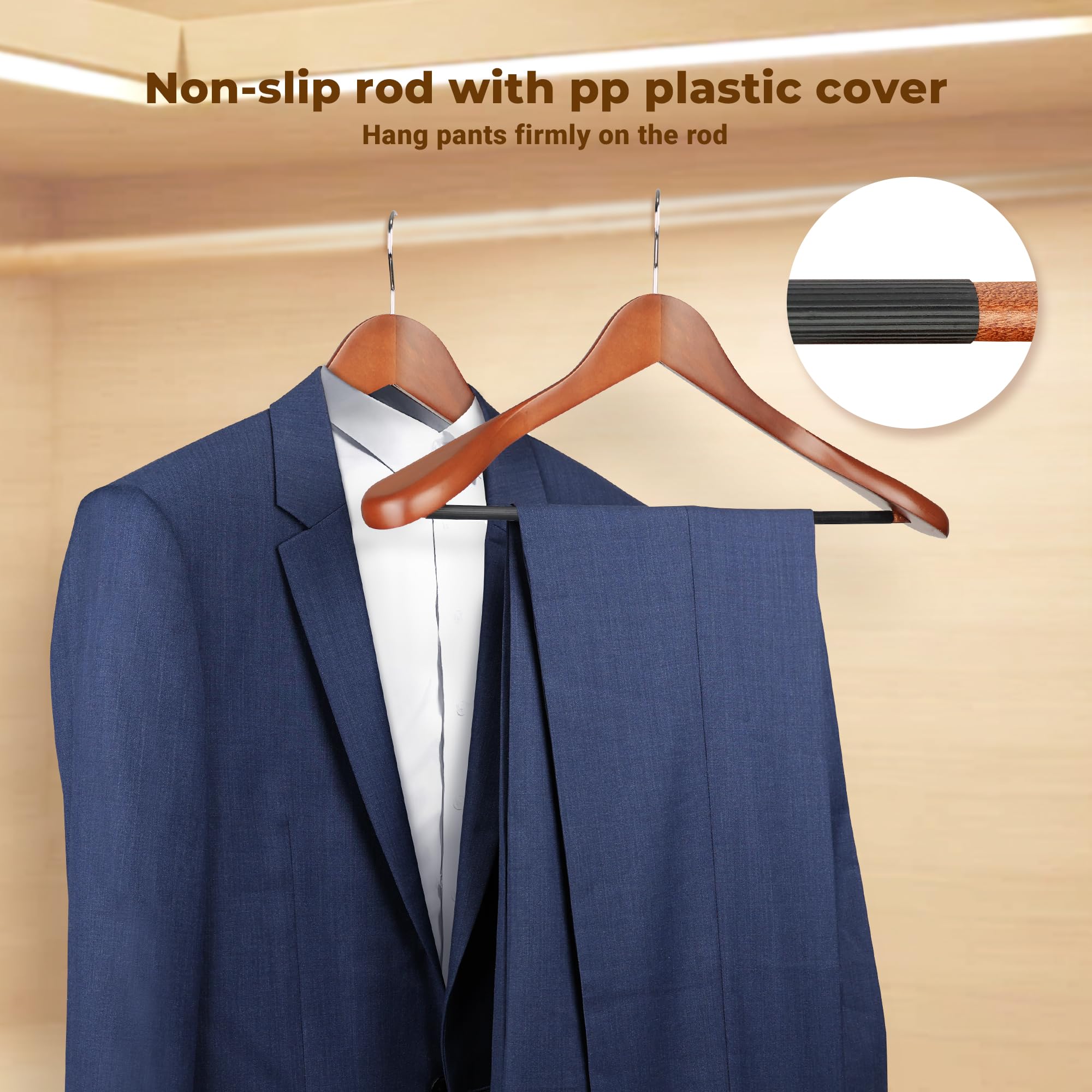 Kleiderbügel aus Holz, 8 Stück, Hosenbügel, extra breite Schulter-Holzbügel für schwere Mäntel, Pullover, Rock, Anzug, Hosen, Retro-Finish (Walnuss)