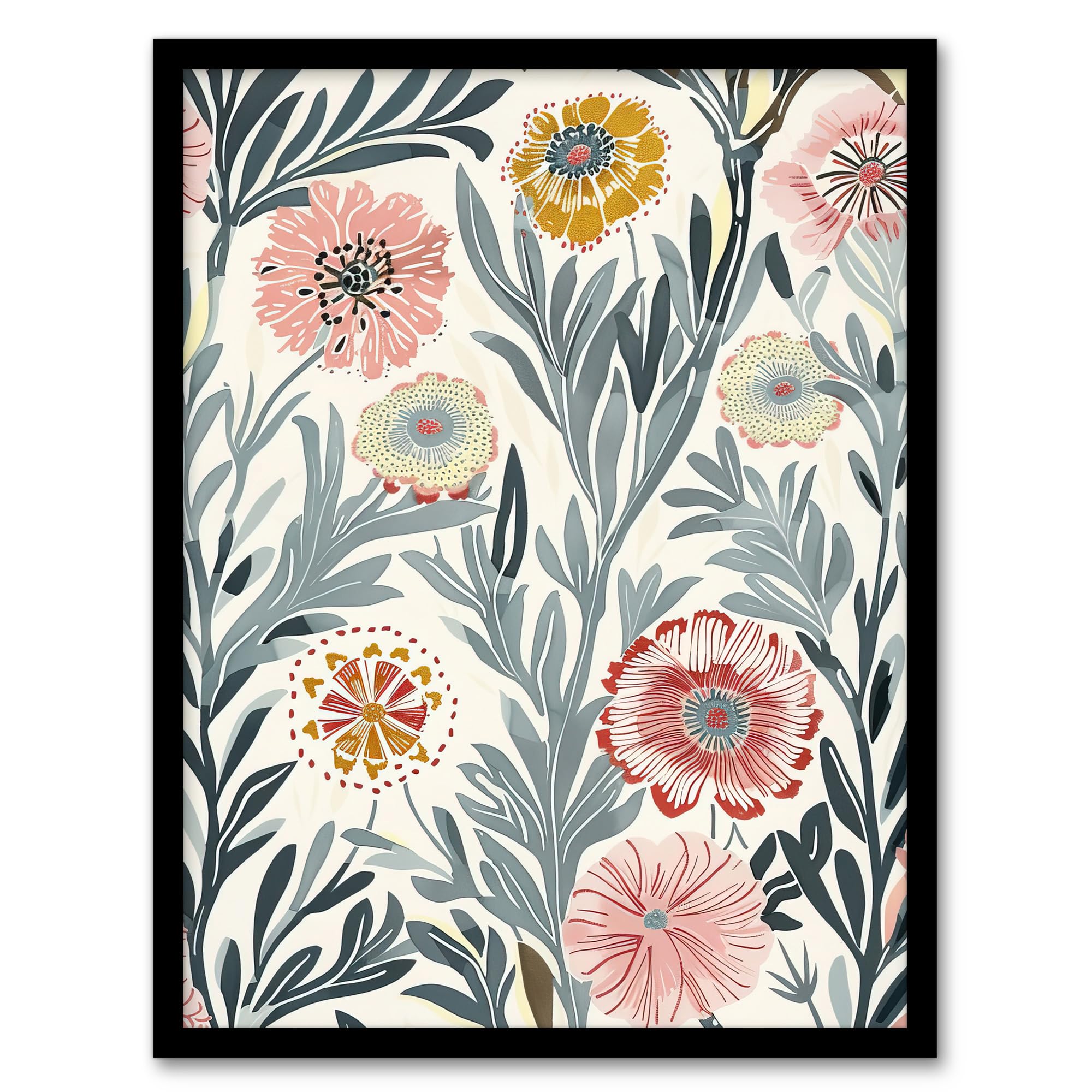 Carnation Flowers Artwork - Bright Garden Floral - Framed Art Print - Blue - A4