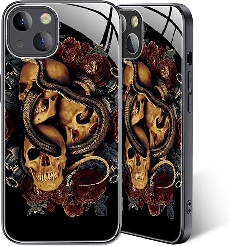 Funda compatible con iPhone13 Pro, patrón Skll. Diseño de carcasa de vidrio resistente a los arañazos, parachoques de TPU a prueba de golpes,