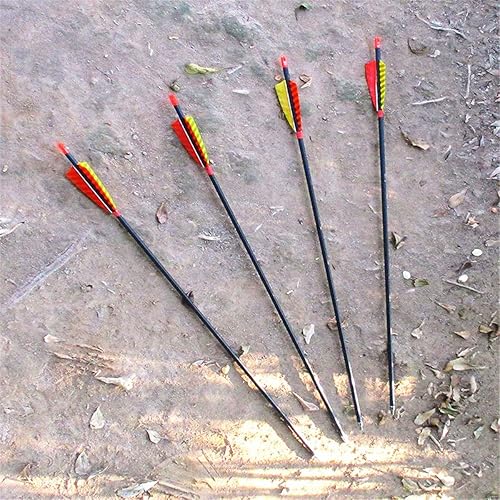 Miniatura 2 de Caza Tiro con arco Flechas de carbono, letszhu Target Practice Flecha 500Spine fletched 4inch Real Plumas con puntos de campo para Longbow Recurvo