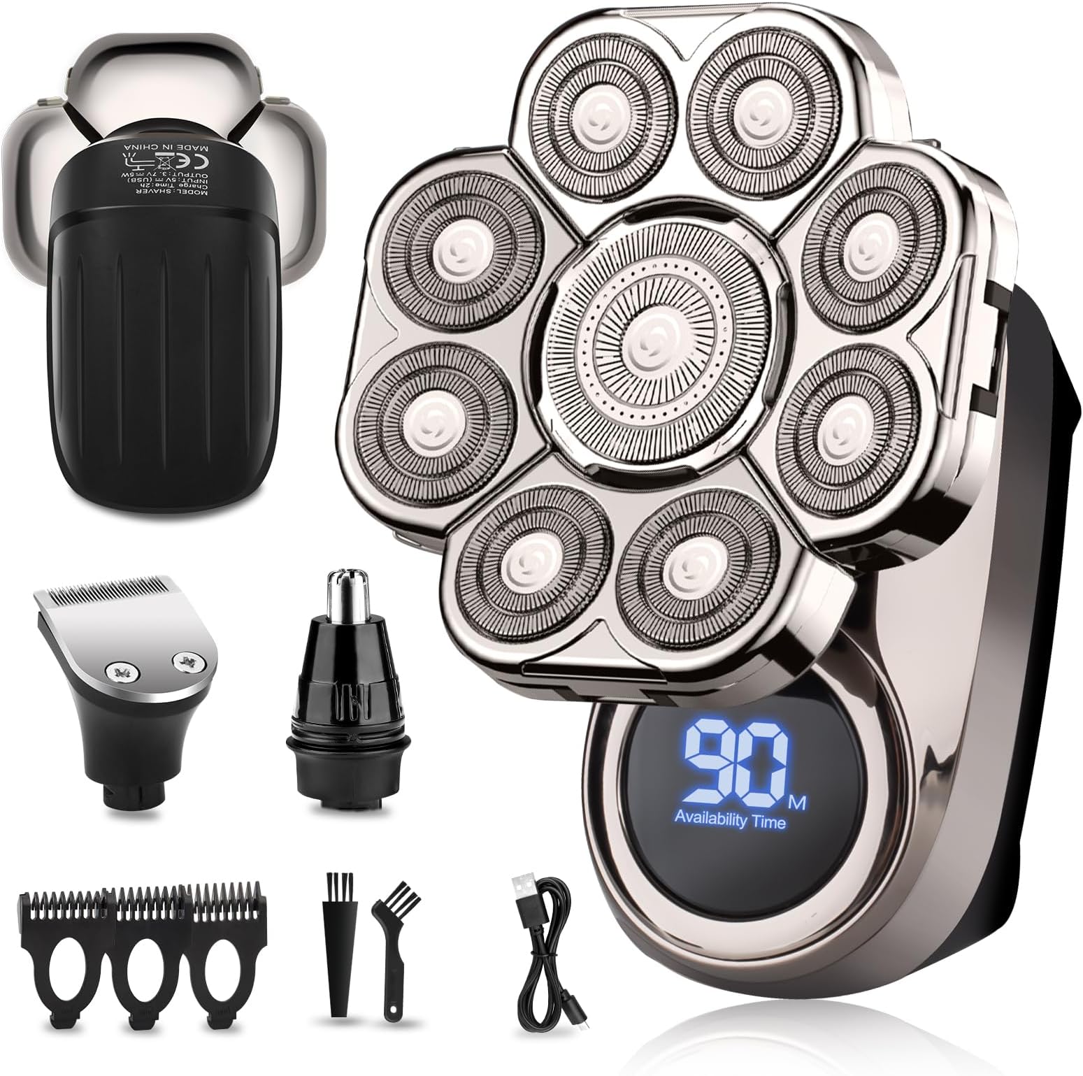 9D Head Shavers for Bald Men, Electric Razor for Men to Shave Fast with LED Display, Cordless Rechargeable, IPX7 Waterproof Wet/Dry Rotary Shaver Kit with Nose Hair Trimmer Shaver, Gift for Mens