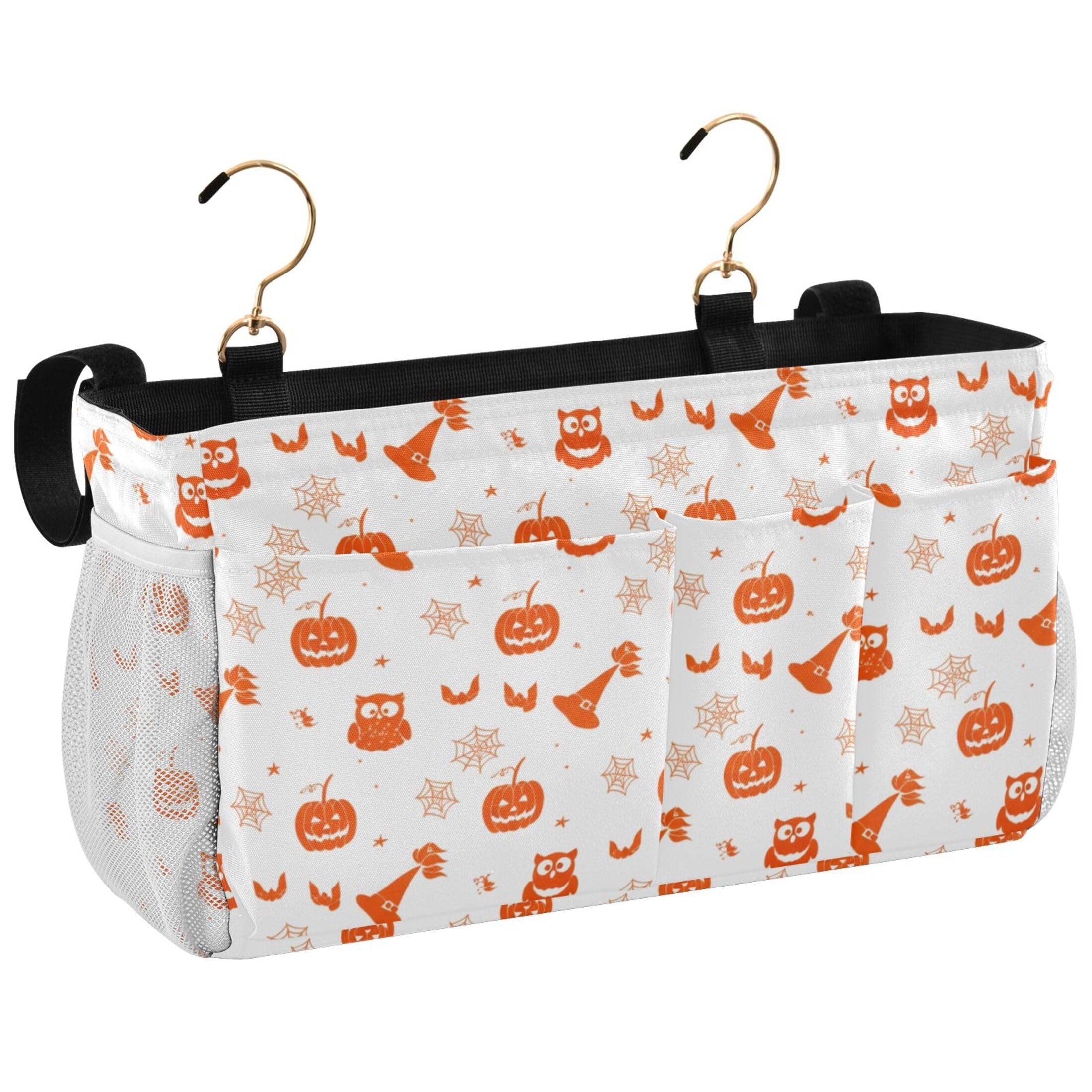 Burbuja Owl Pumpkins Hats Bedside Caddy Hanging Storage Organizer with 2 Straps and Hooks for Home College Dorm Bunk Bed Hospital Bed Crib