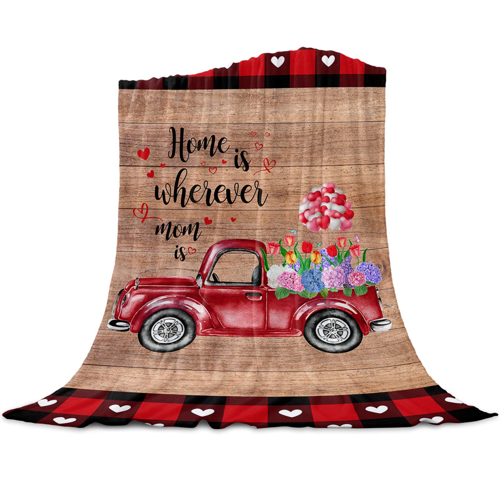 Wpamlrta Home is Wherever Mom is Super Soft Throw Blankets Mothers Day Decorations Farmhouse Red Truck Fluffy Fuzzy Flannel Bed Blanket Decorative for Home Sofa Couch Chair Living Bedroom,50x60 in