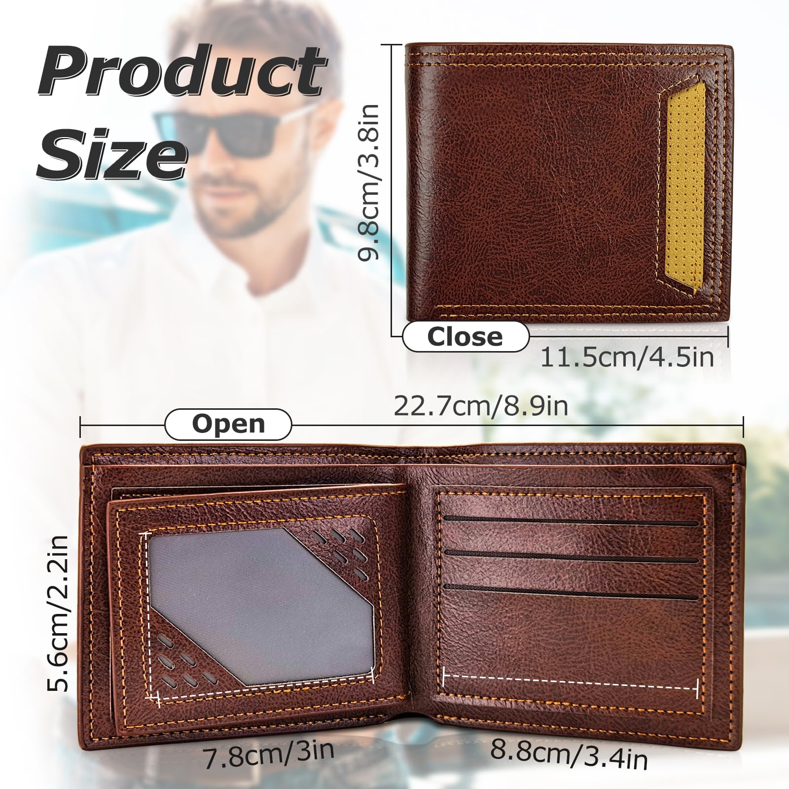 Billetera delgada y plegable, de cuero suave, multifuncional, para hombre, plegable, con ventana de identificación, tarjetero para tarjetas de crédito, Marrón, A 2