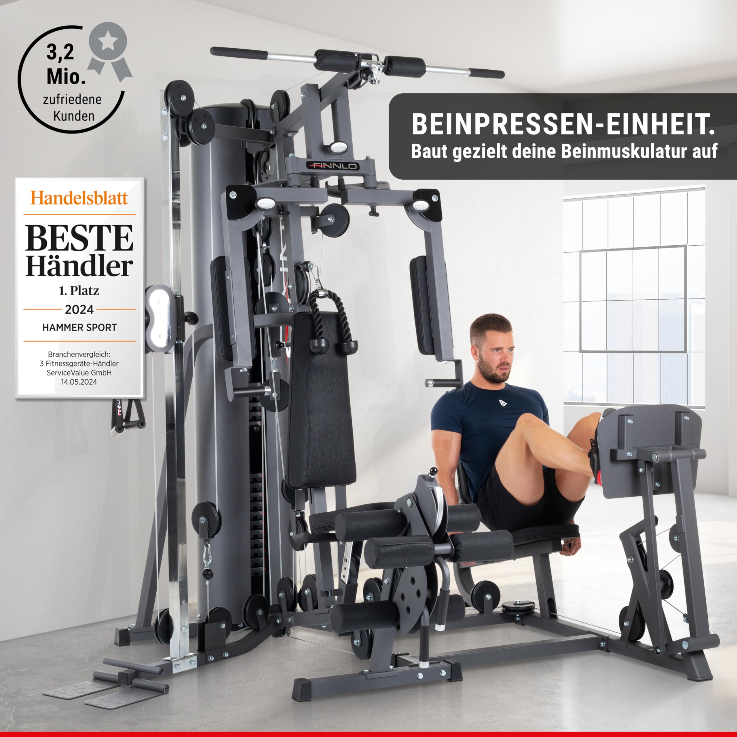 HAMMER Finnlo Kraftstation Autark 2200, Multigym, inkl. Zubehör, Fitnessstation für Zuhause, über 30 Übungen Trainingsstation Kraftstation für Zuhause