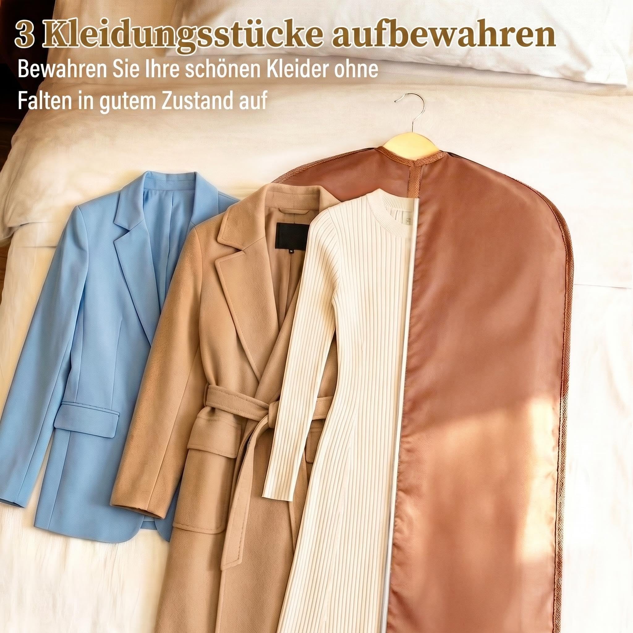 MISSLO Anzugtasche für Damen, 56" Faltbarer Kleidersack Anzug für Reisen mit großen Taschen, Hochwertige Kleiderhülle mit Schultergurt für Geschäftsreisen, Hochzeiten, Kleidung, Beige