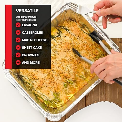 Vista 57 de Stock Your Home Bandejas de aluminio de 9 x 13 pulgadas con tapas (paquete de 10) – Sartenes profundas desechables de tamaño medio para cocinar