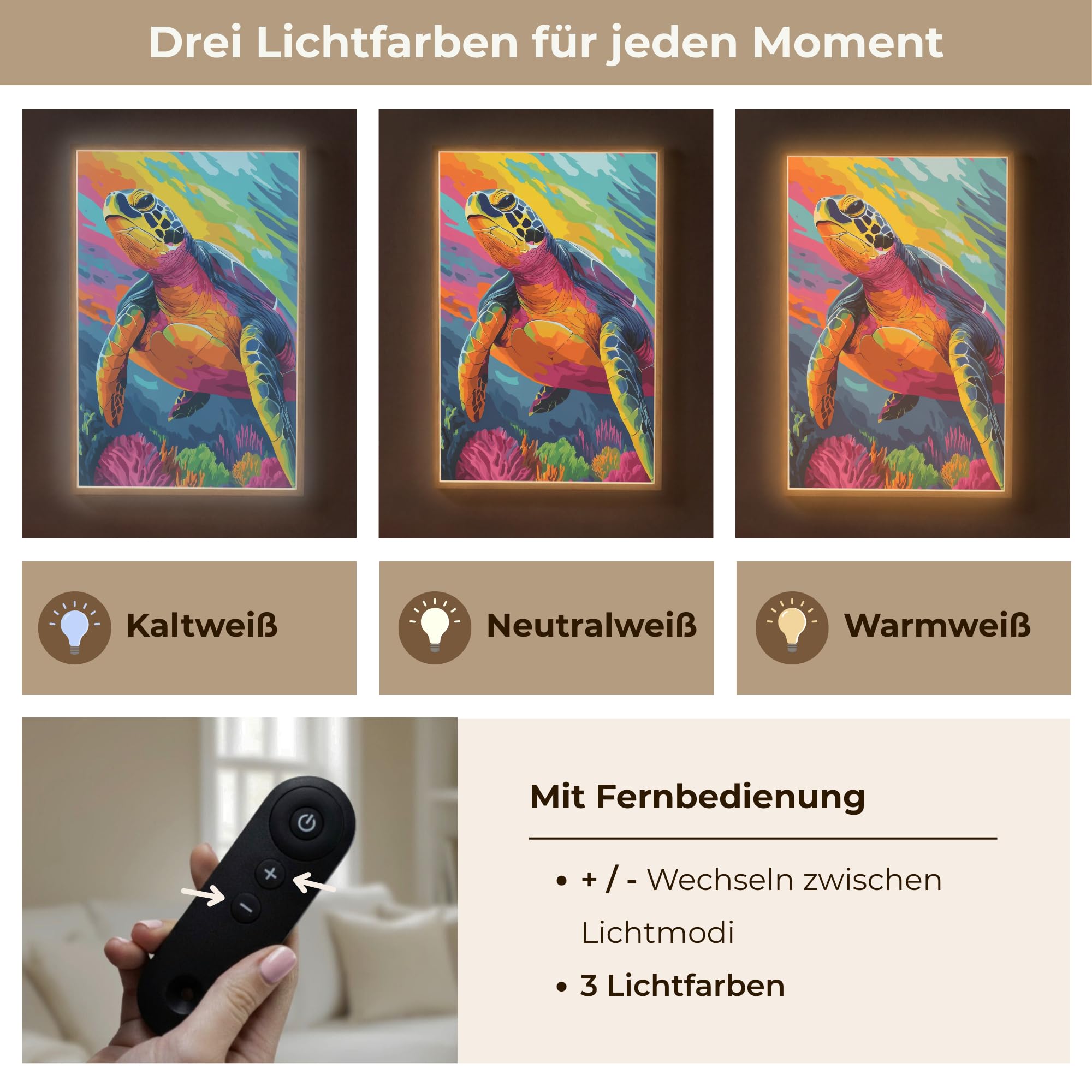 Moderne LED Wandleuchte Innen 60x90 cm Aufladbar Wandbeleuchtung Schlafzimmer Nachtlampe Flach Fernbedienung Warmes Still Licht Dimmbare Lampe Koralle - Schildkröte - Abstrakt - Wasser