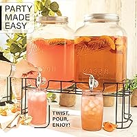 Vista 7 de 2 GALLON Glass Drink Dispensers for Parties, Original Mason Ice Beverage Dispensers with Metal stand, Glass Water Dispenser with Spigot, Laundry