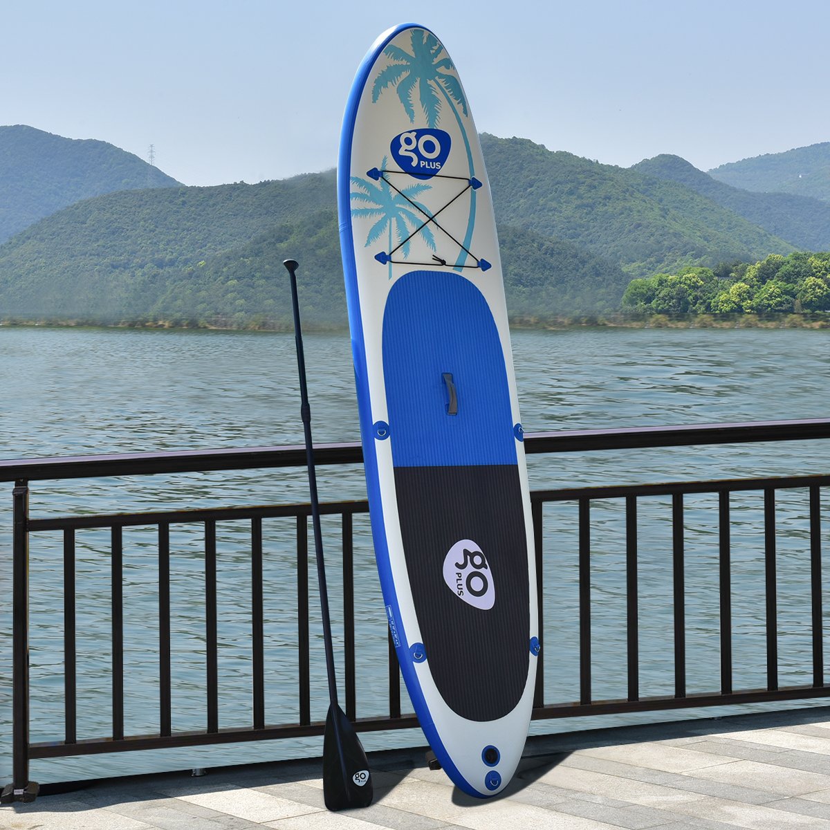 HOMGX 11’ Inflatable Stand Up Paddle Board, 6” Thick Non-Slip SUP for All Skill Levels, Included with Adjustable Paddle, Repair Kit, Pump, Backpack and Center Fin, Stable Stance for Youth & Adult