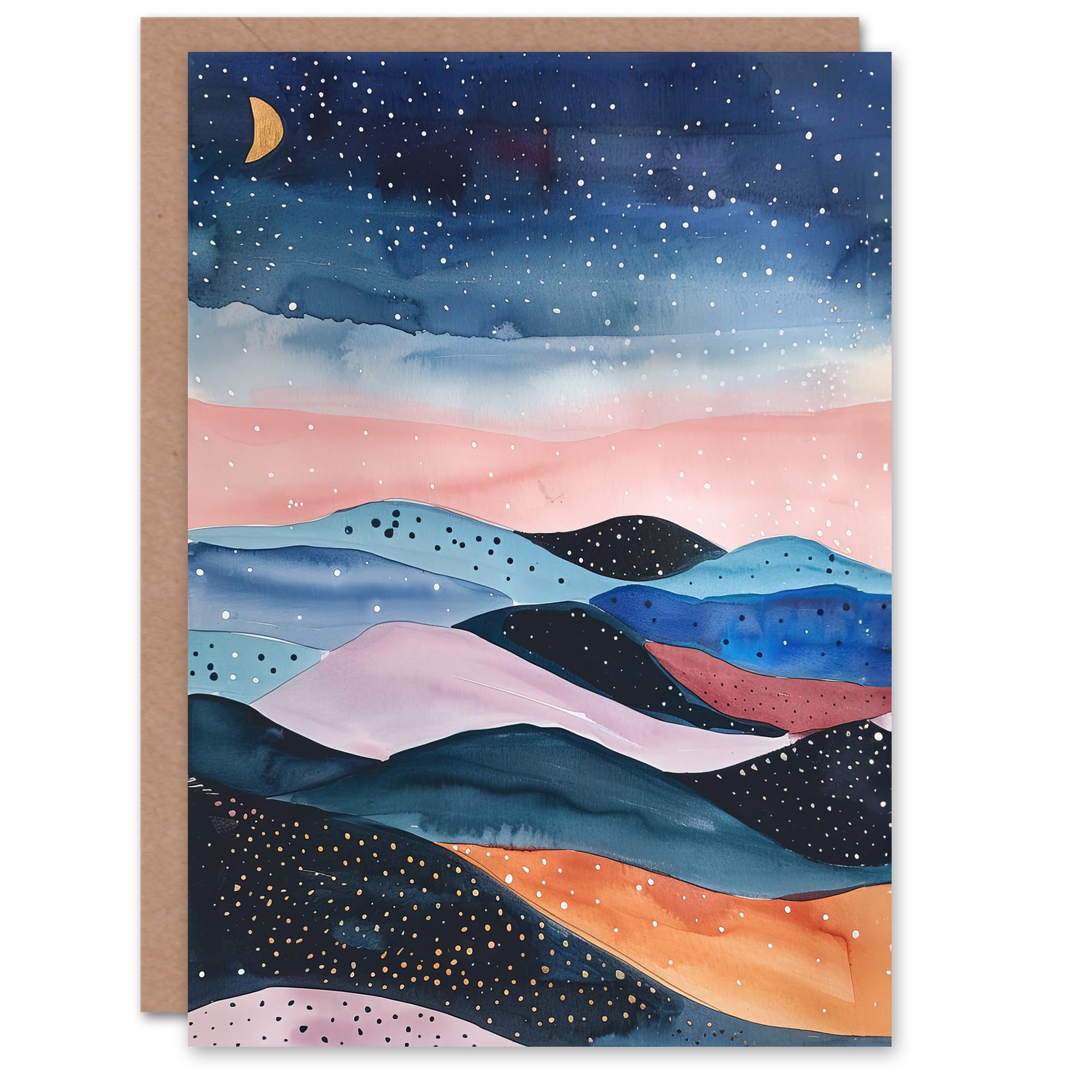 Artery8 Greeting Card Abstract Boho Landscape Starry Night Sky Folk Art Blank For Him Or Her Art Birthday Card