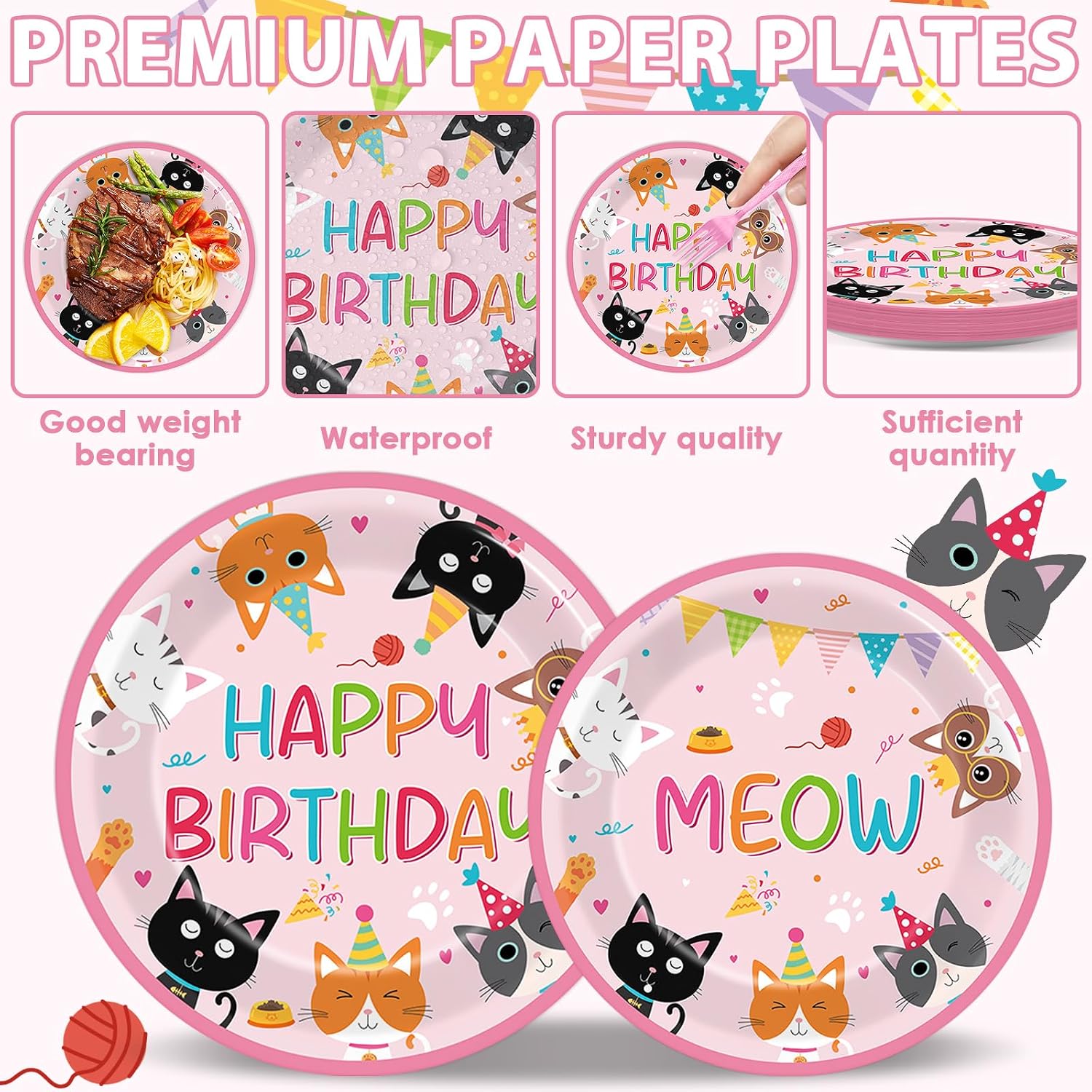 96PCS Cat Birthday Party Supplies Cats Themed Plates and Napkins Pink Kitten Birthday Party Decors for Girl Pink Cat Baby Shower Decorations Meow Tableware Dinnerware Serves 24 Guests