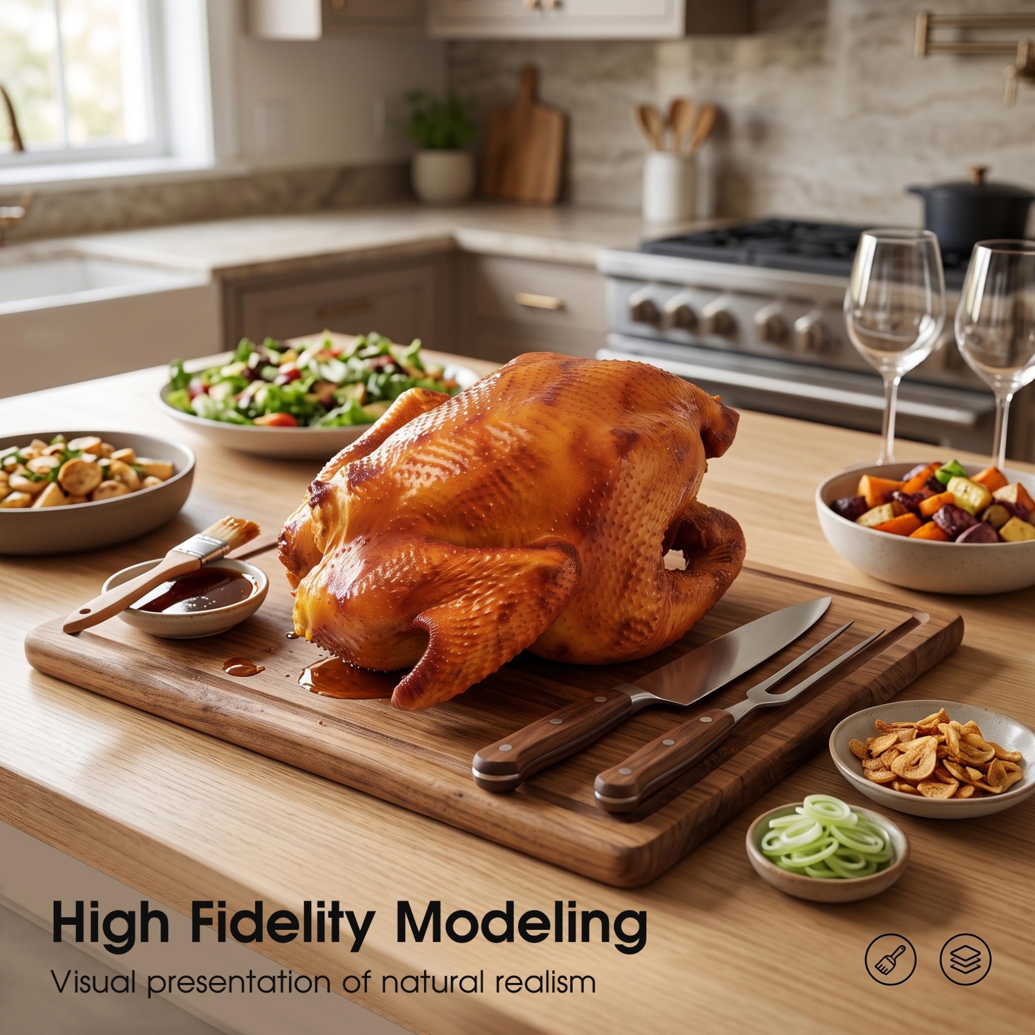Modello di pollo arrosto cibo artificiale per decorazioni per il Ringraziamento, 6 pollici
