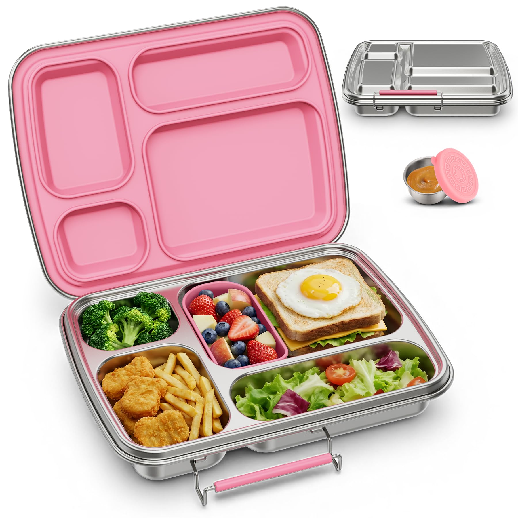 Photo 1 of Zeekala Stainless Steel Bento Lunch Box - 4 Compartment, Pink
