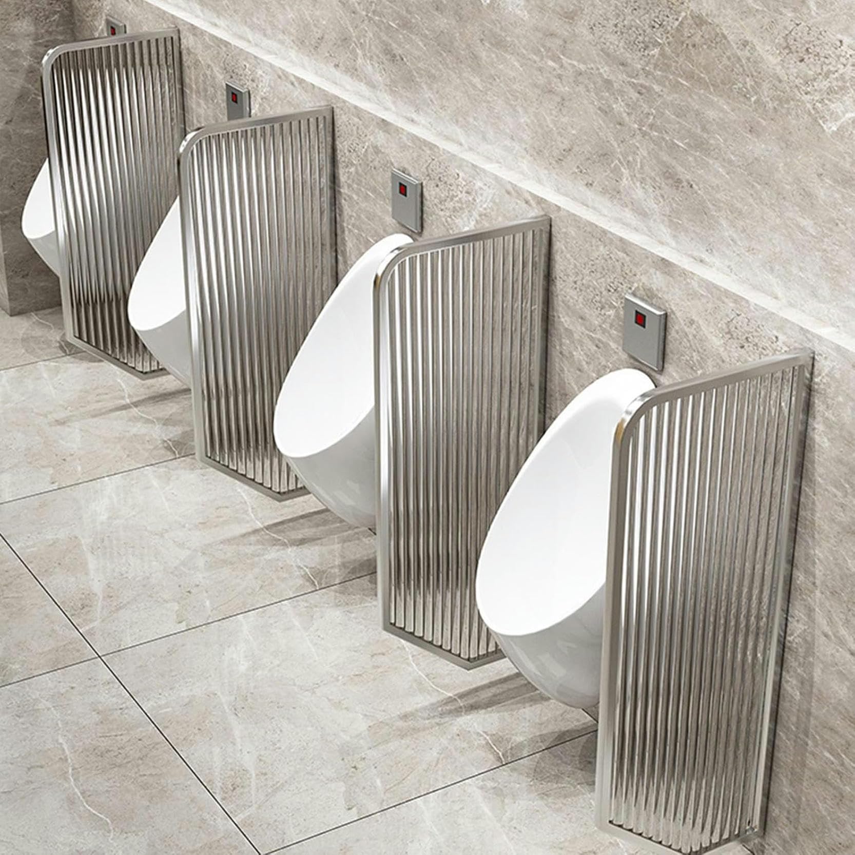Pantalla de privacidad para urinario masculino comercial, pared de acero inoxidable con vidrio templado, separación para inodoros públicos (plata, lote de 5)