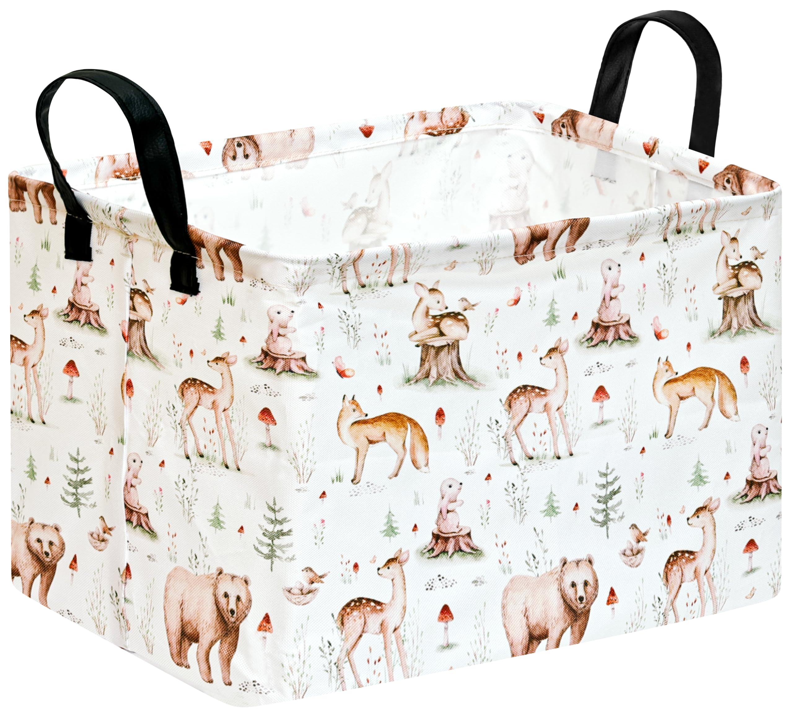 MAIZMZ Kids Storage Basket,Jungle Animals Print,Waterproof Lining, Leather Handles, Collapsible for Kids Toys, Nursery, Baby Gift Basket