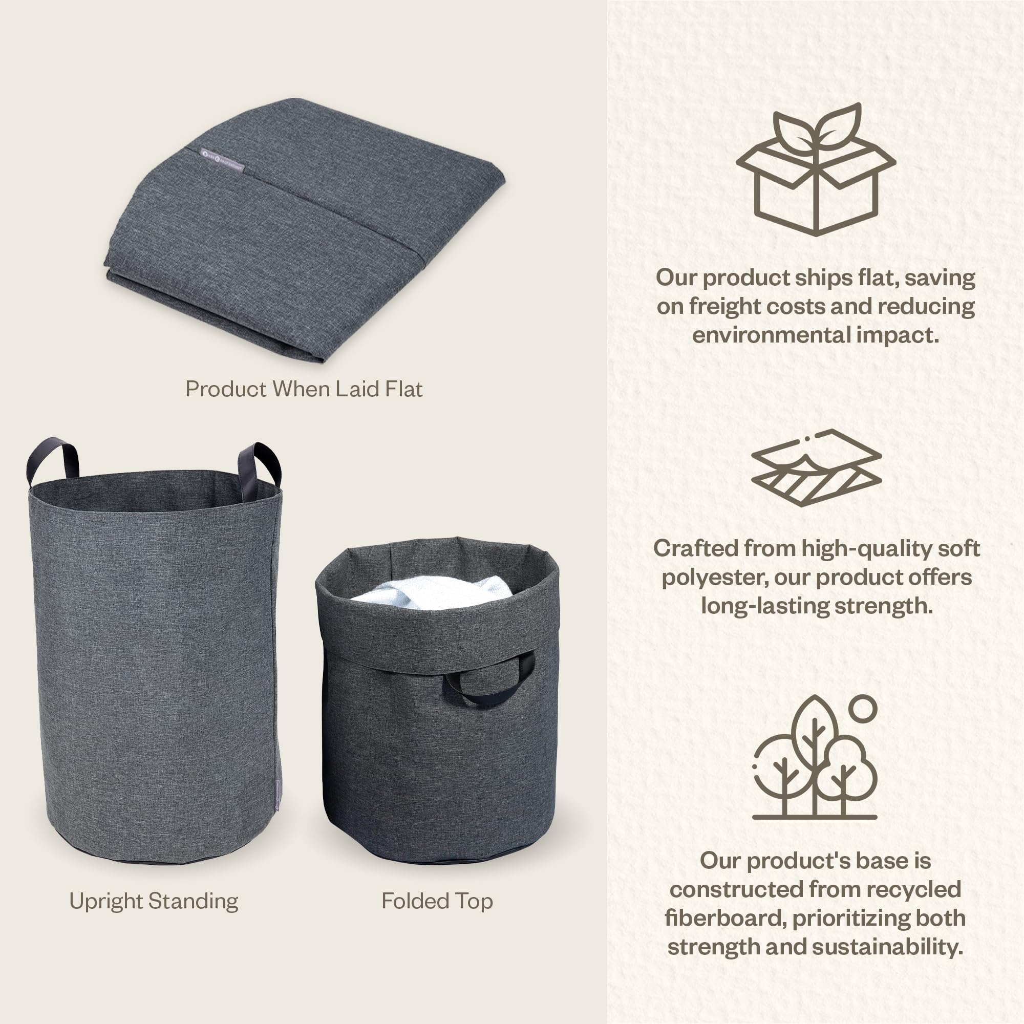 Bigso Soft Floor Storage Bin, Grey, polyester, 40 x 40 x 55 cm
