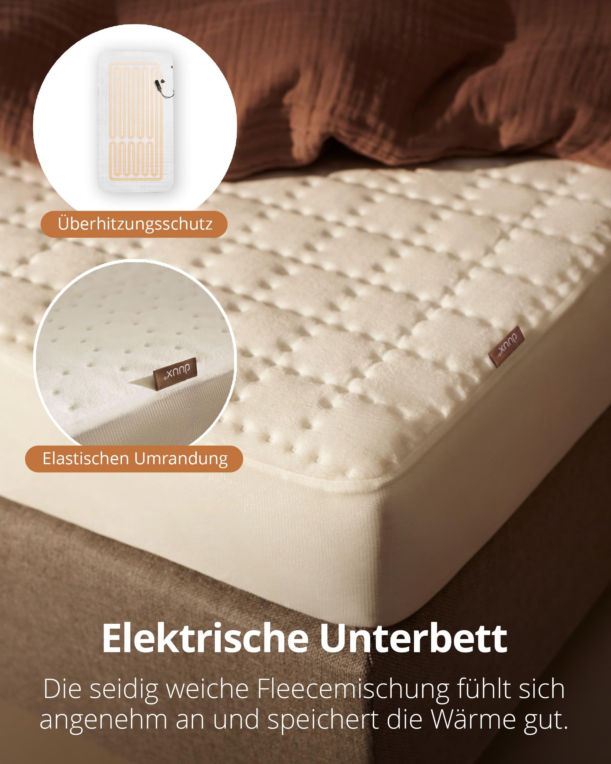 Duux Snooze Fleece Elektrische Unterdecke – Weiche Fleece-Deckschicht – 6 Heizstufen & Timer – Waschbar – 90x200 cm