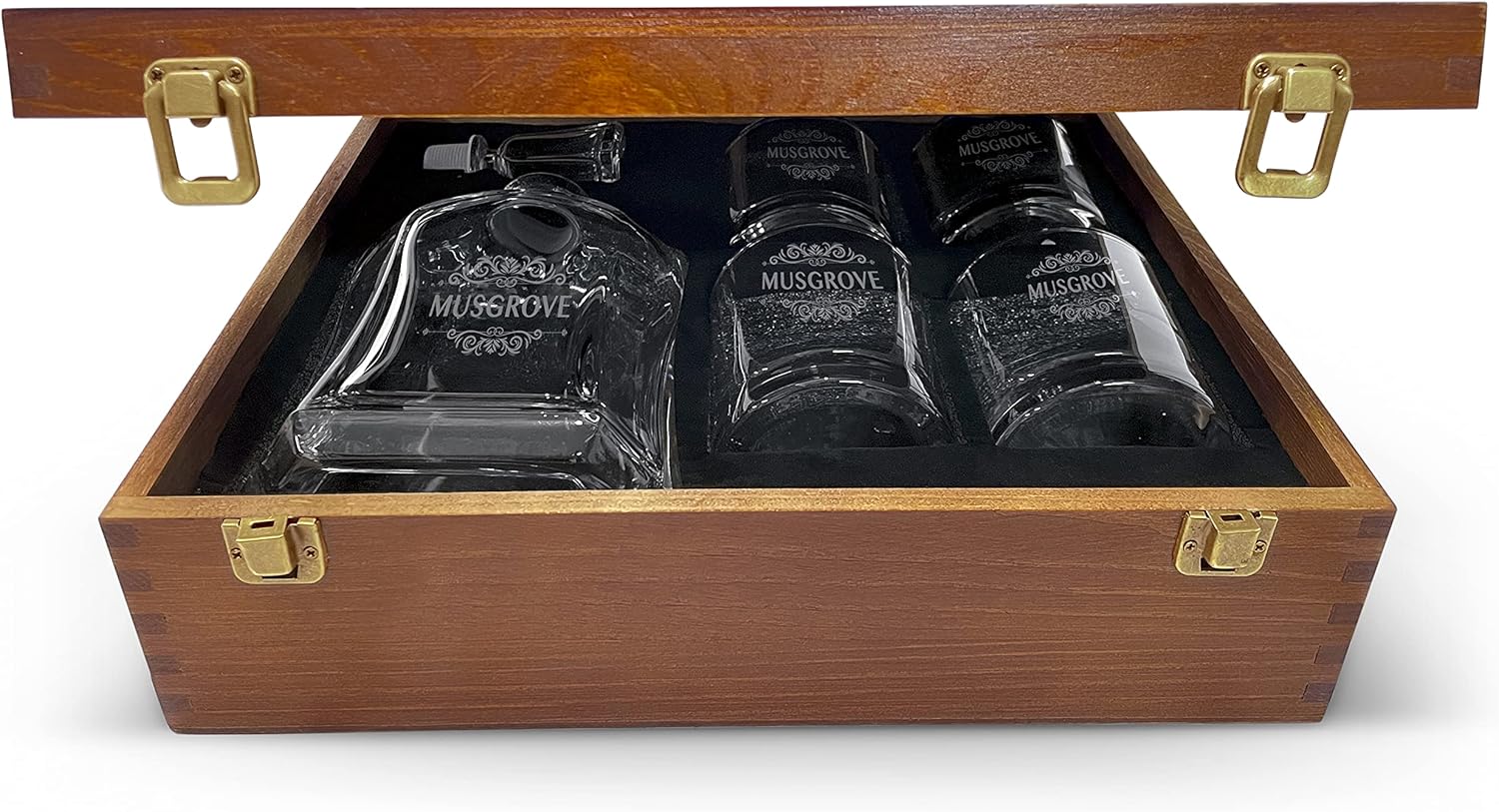 Personalized Liquor Decanter & 4 Whiskey Glasses - Classic Engraved Groomsmen Gift - Anniversary, Engagement Decanter