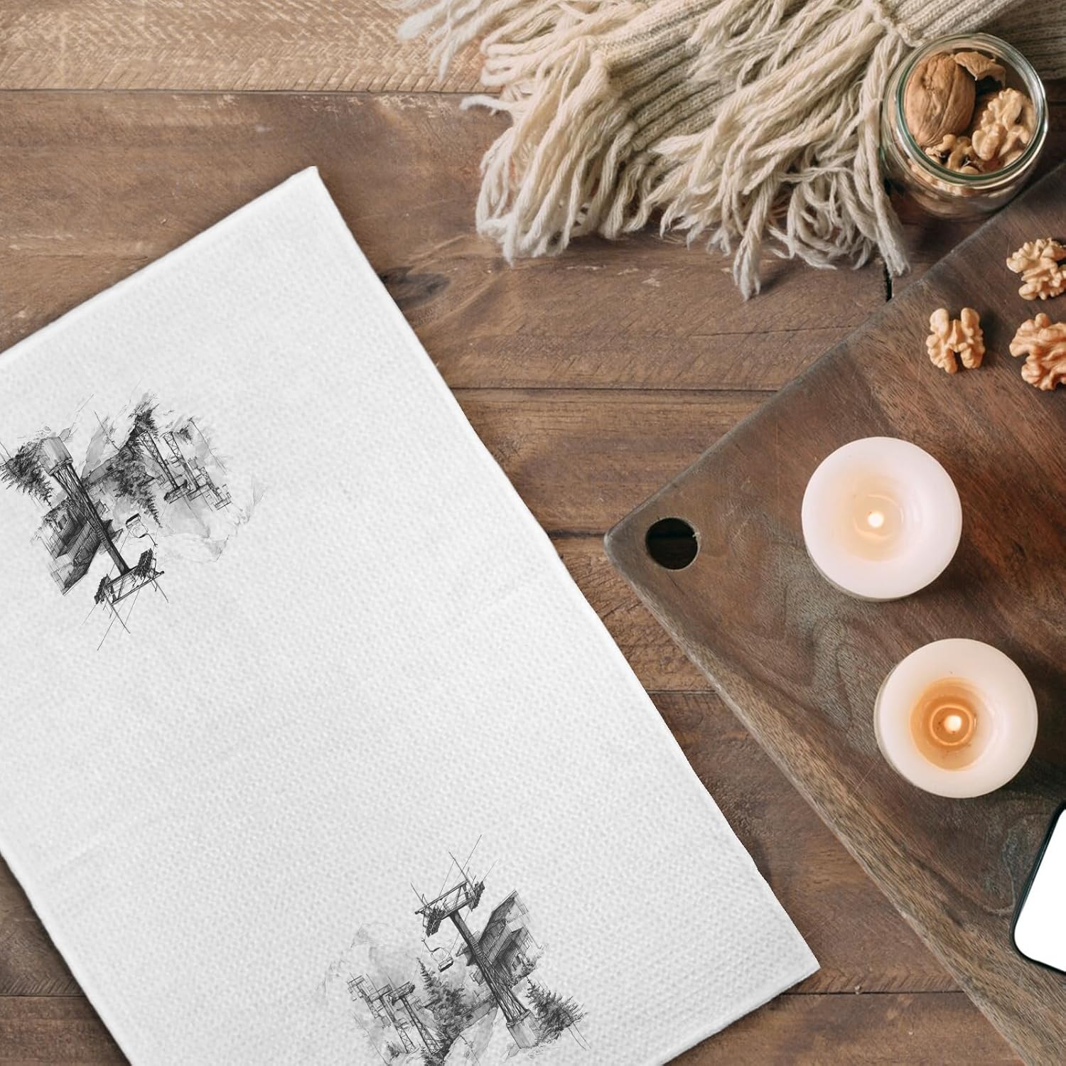 Winter Ski Lift Kitchen Towels Set of 2, Ski Skiing Gifts for Women Men Dish Tea Towels, Winter Skiing Decorative Hand Towels for Bathroom Decor, 16X24In Dish Cloths & Dish Towels - Image 5