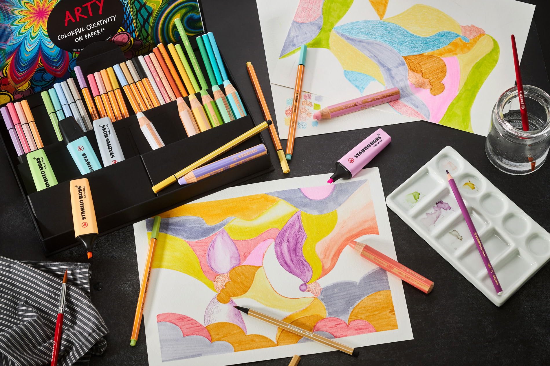 STABILO - set de rotuladores - ARTY Creative Set | Pastel, pack de 50, fluorescente, lápices multiusos, lápices de color acuarelables, punta fina, rotuladores Premium