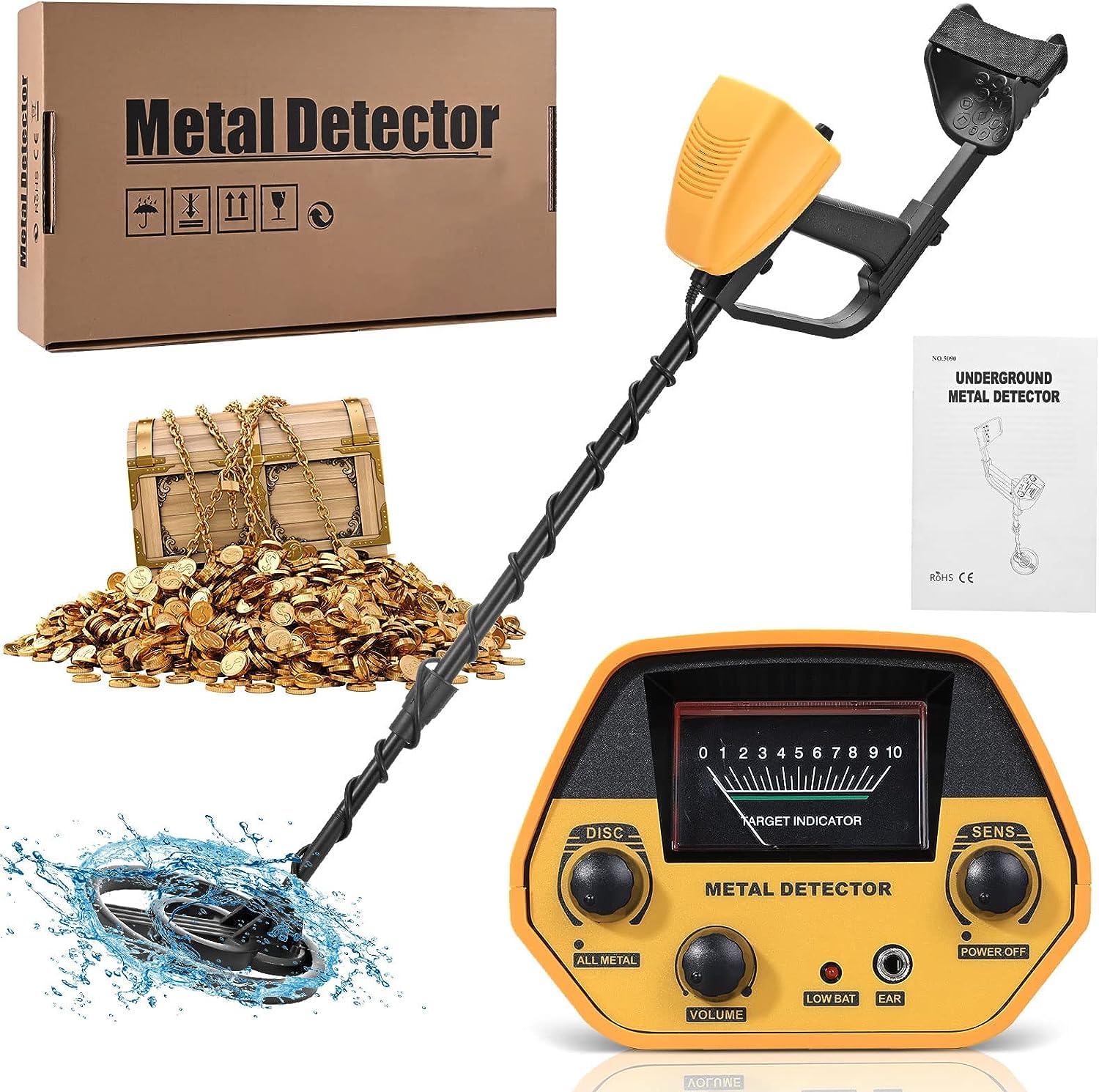 Metal Detector per Bambini Adulti 2 Lbs, Anello Di Ricerca Impermeabile 7.5 Pollici, Modalità Completamente Metallico, Modalità Mascherabile, Rivelatore Oro Avventura All'aperto
