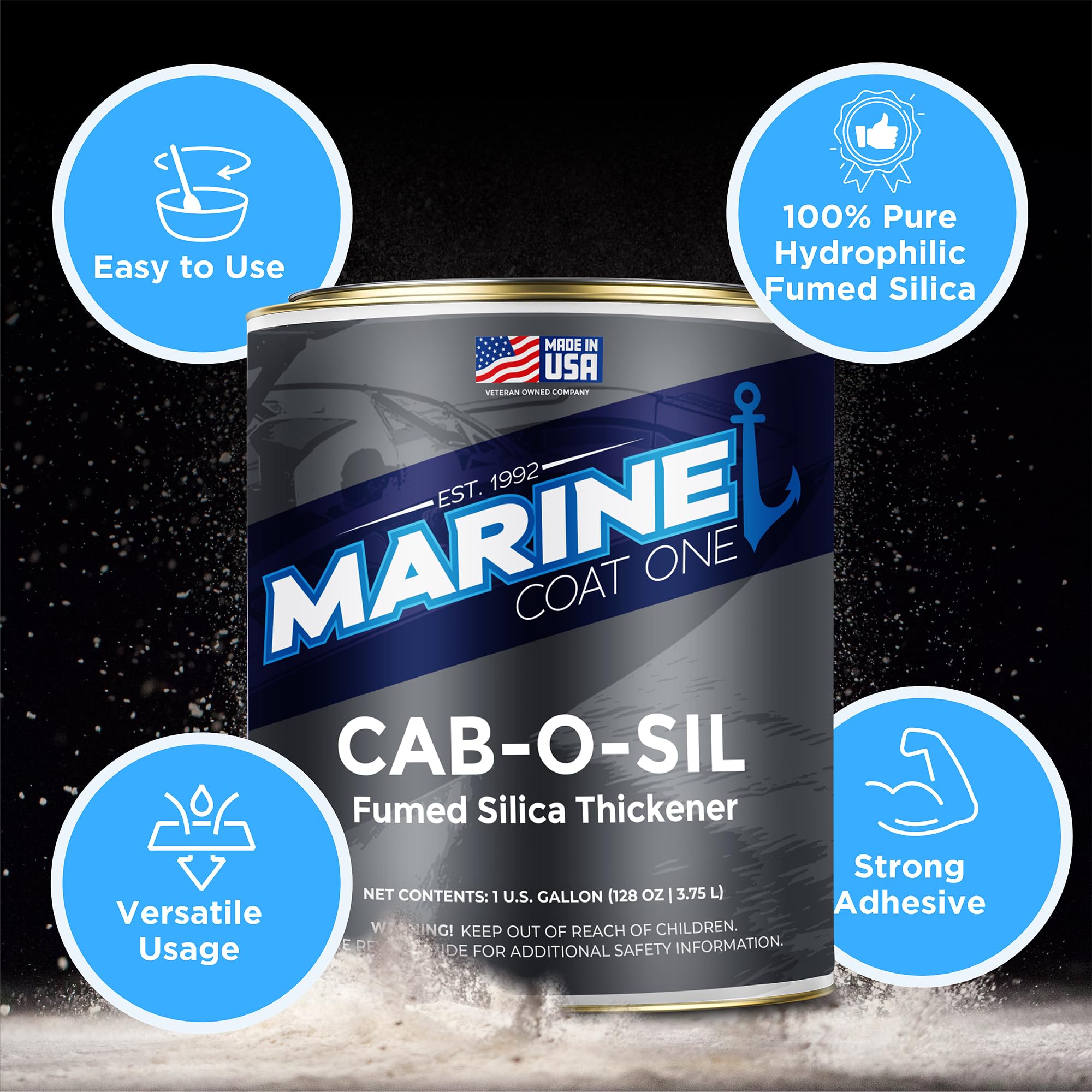 Marine Coat One Cab-O-SIL M-5 Hydrophilic Fumed Silica Thickener Powder -Industrial Grade Enhancer for Coatings, Adhesives, Sealants, Pharmaceuticals, and Cosmetics (1 Gallon)