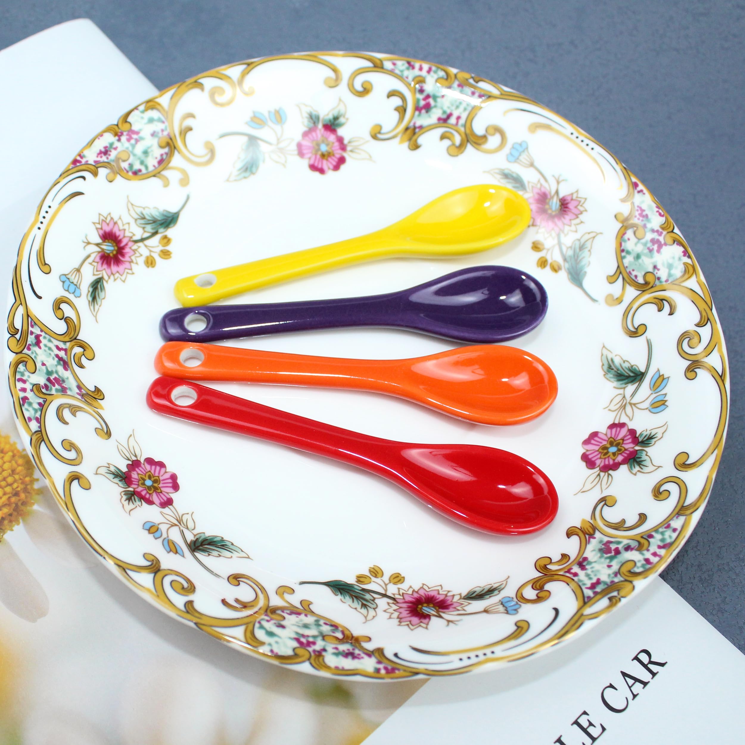 4 cucharas pequeñas para especias, cuchara de sal de cerámica de 3.5 pulgadas para tarros de especias, cucharas de espresso, mini cuchara de condimento para café, azúcar, polvo y pimienta