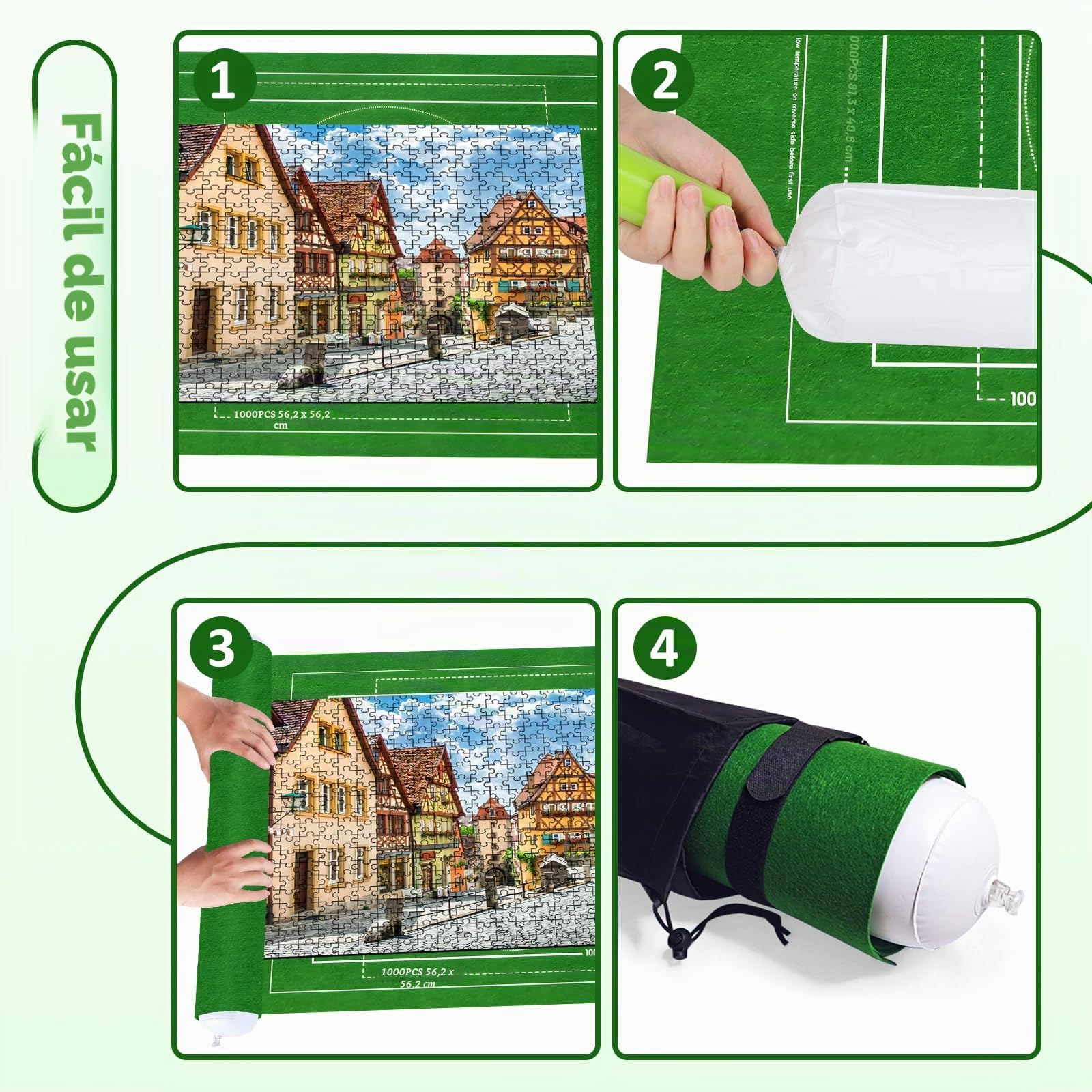 VFANDV Tapete Puzzle, Fieltro Tapete Puzzle para 500 1000 1500 Piezas Puzzle Mat Roll Jigsaw Puzzle Pad, Estera de Rompecabezas Portátil con 4 Puzzles Clasificadores, 66 x 116 cm